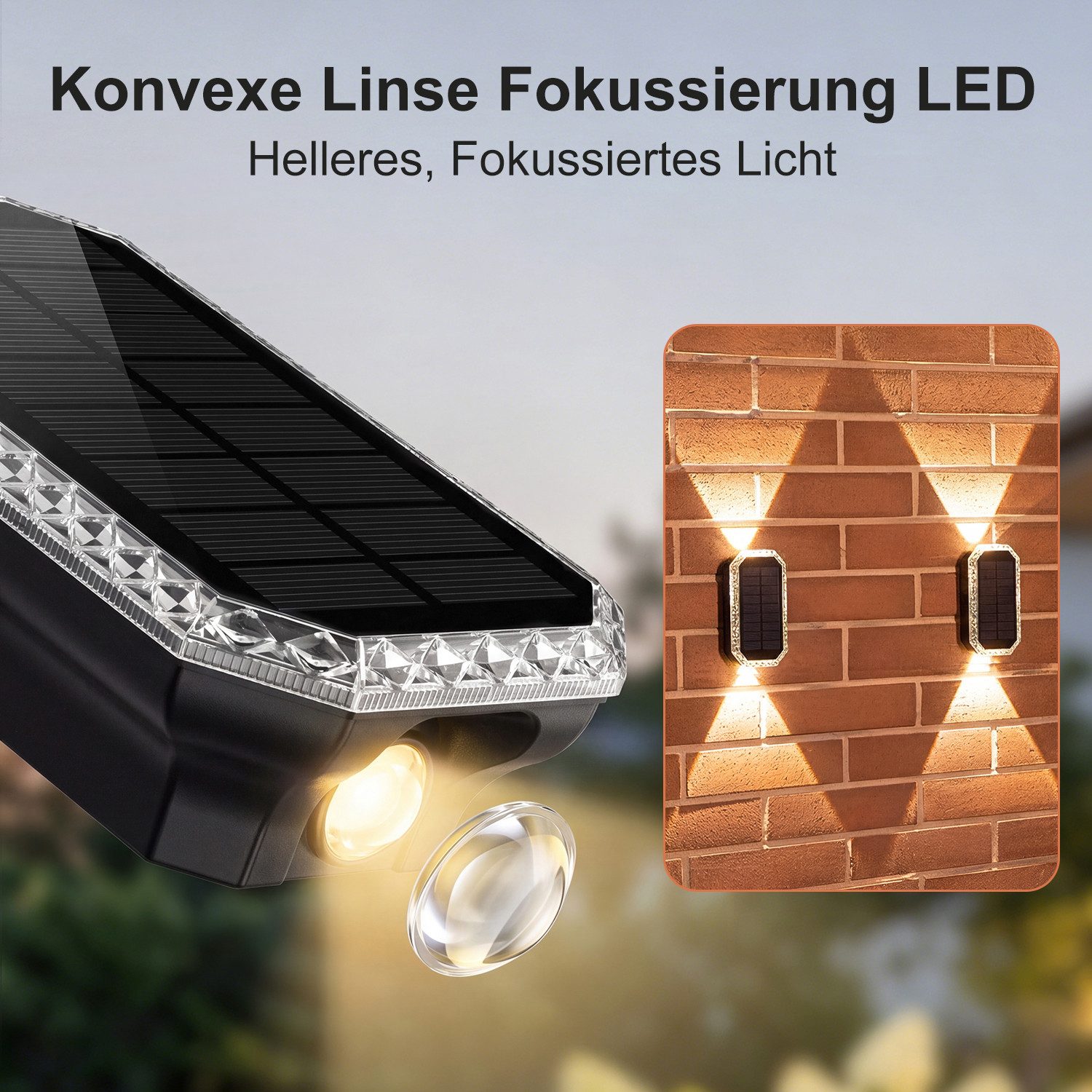 oyajia LED Außen-Wandleuchte Solar Wandleuchte Aussen, Solarlampen Up and Down, 2/4 Stück für Außen, 3 Farben Heller Solarleuchten, LED fest integriert, 3 Farben Heller Solarleuchten, Solarlampen für Außen Wand und Gartenzaun, für Hauswand, Terrasse
