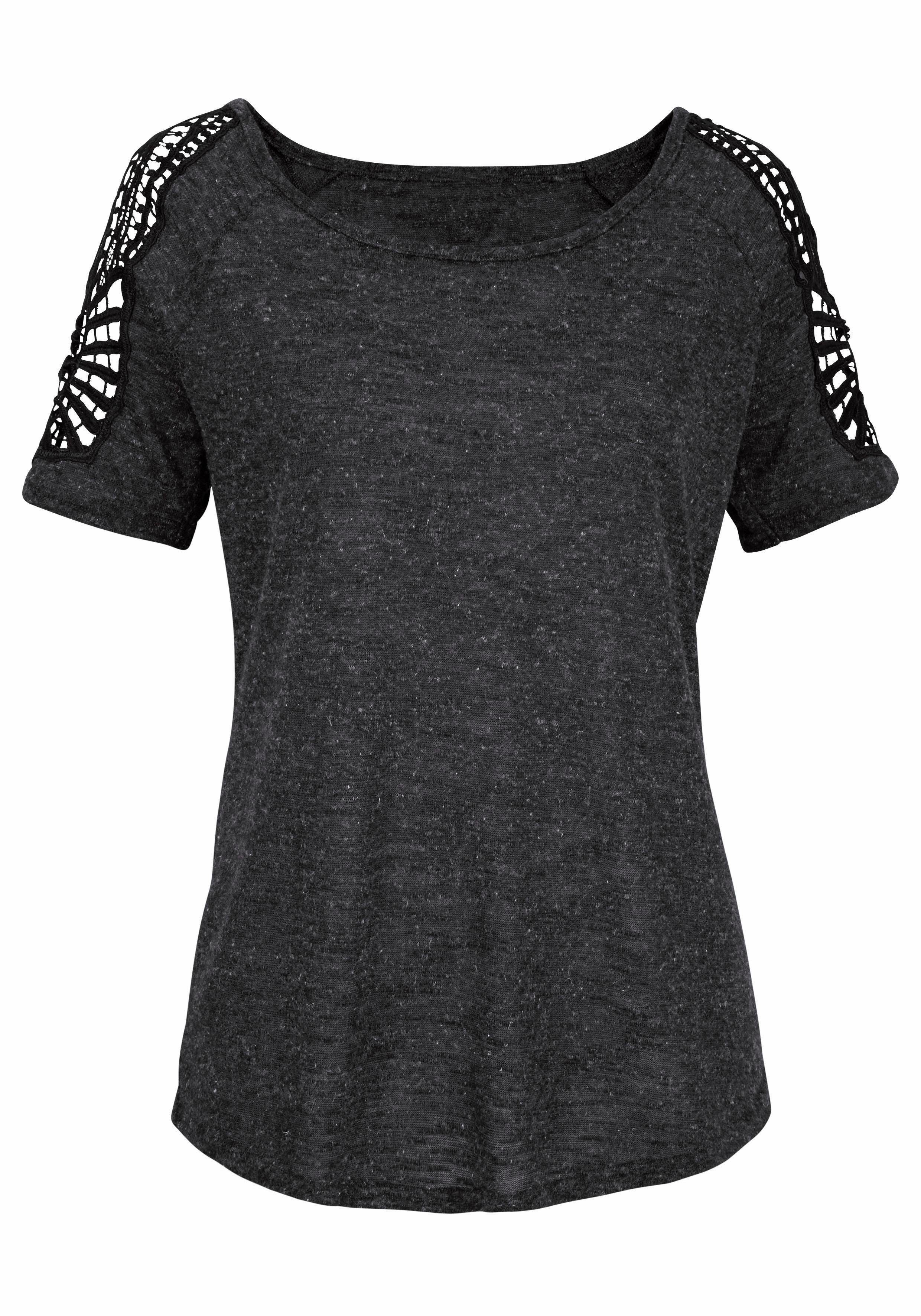 Vivance T-Shirt mit anthrazit-meliert modischer Häkelspitze