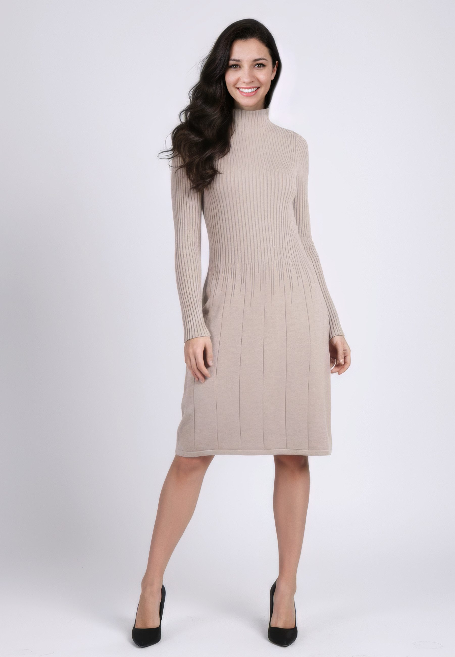 PEKIVESSA Strickkleid Rippstrick-Kleid tailliert mit ausgestelltem günstig online kaufen