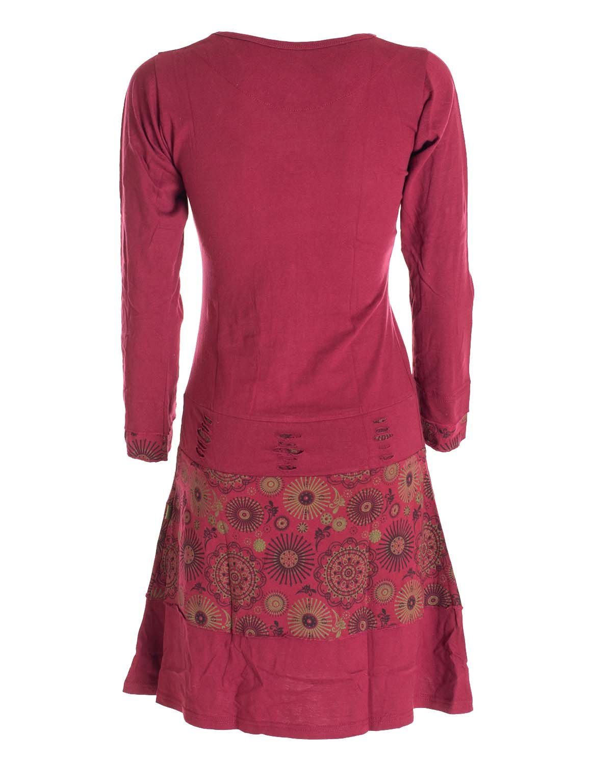 Vishes Midikleid Langarm Keid Mandala Druck Rundhals Ausschnitt Boho Ethno, Festival, Goa Style – Bild 2 von 5