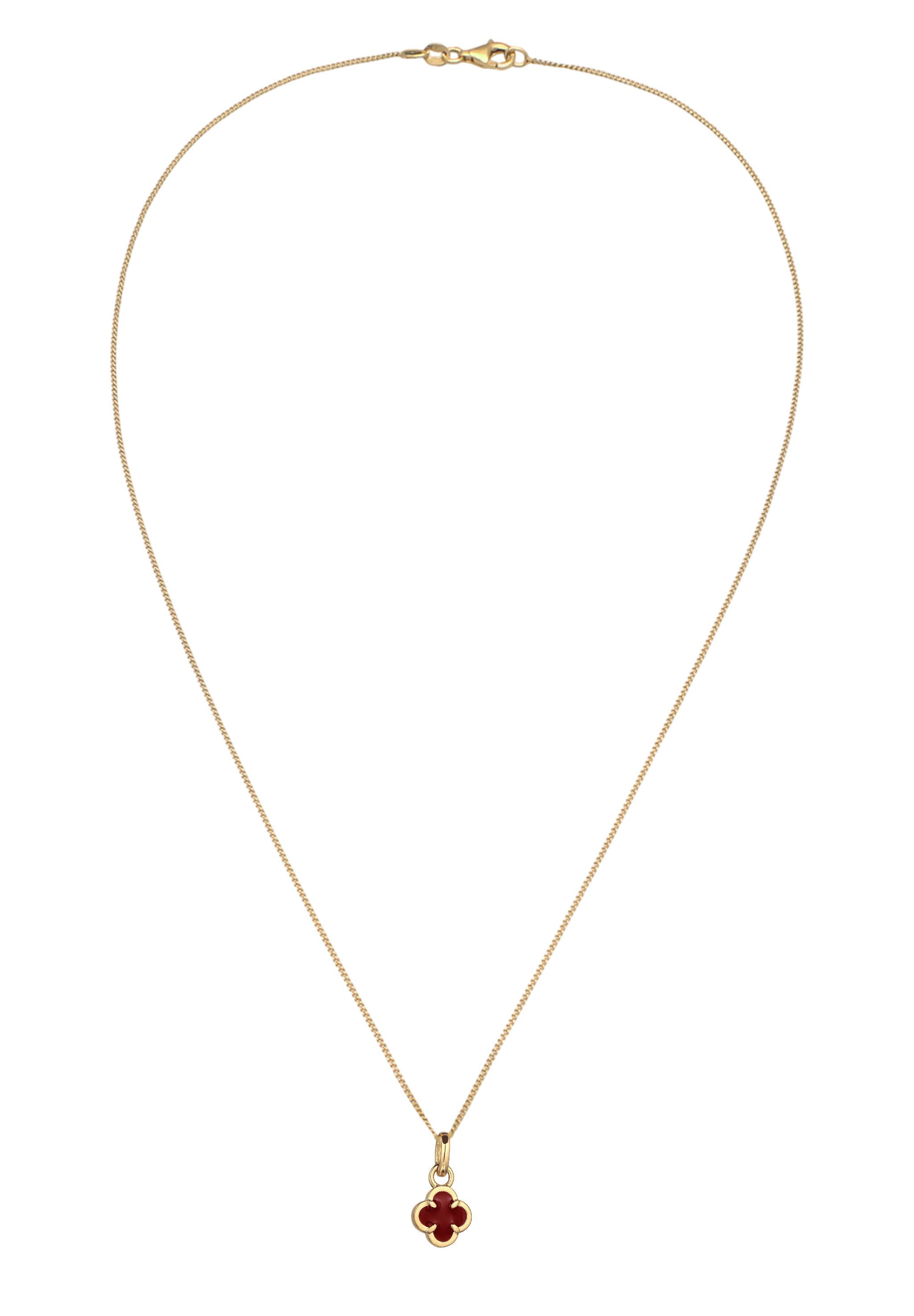 Elli Kette mit Anhänger Kleeblatt Emaille Anhänger 925 Sterling Silber vergoldet