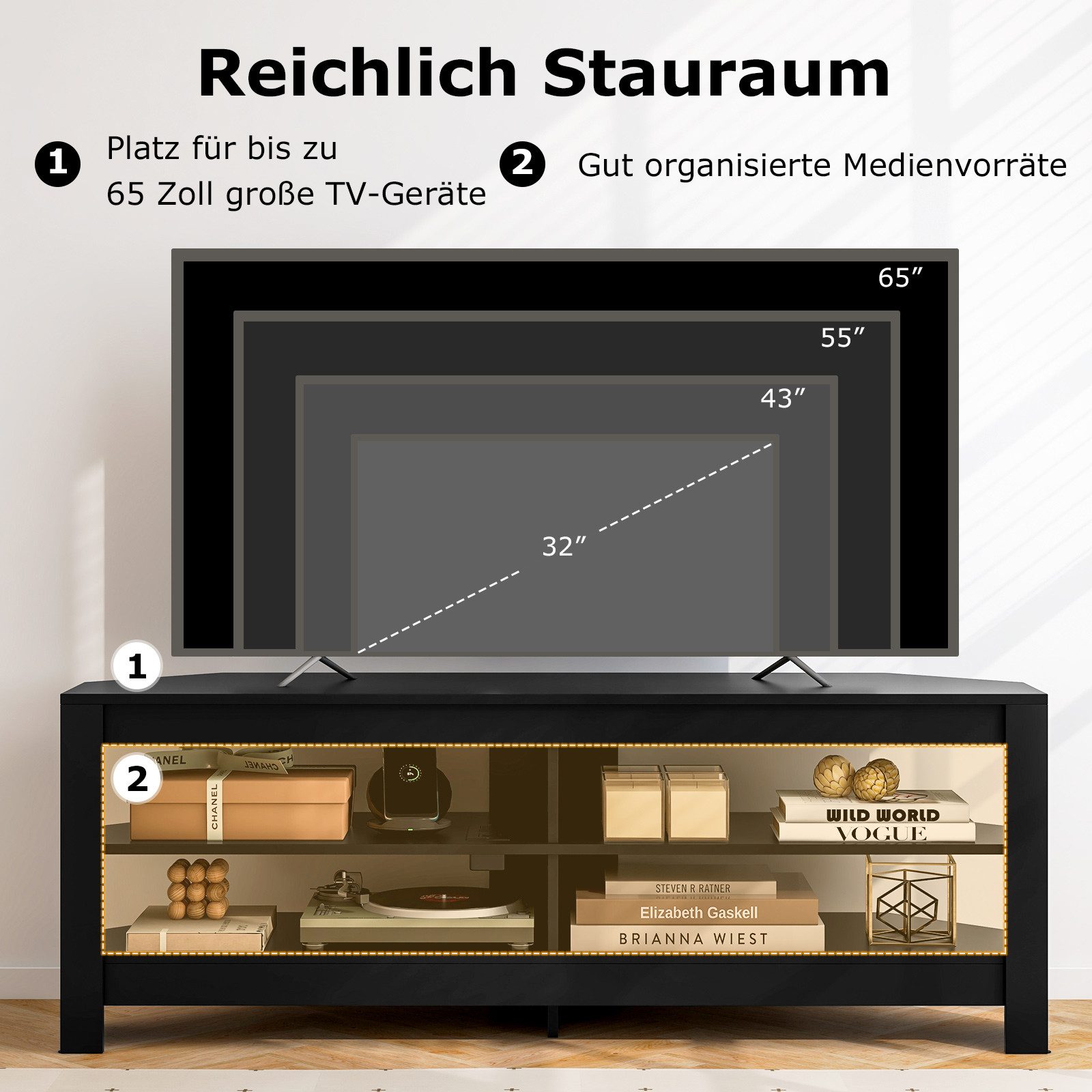 COSTWAY TV-Schrank TV Lowboard mit Ladestation günstig online kaufen