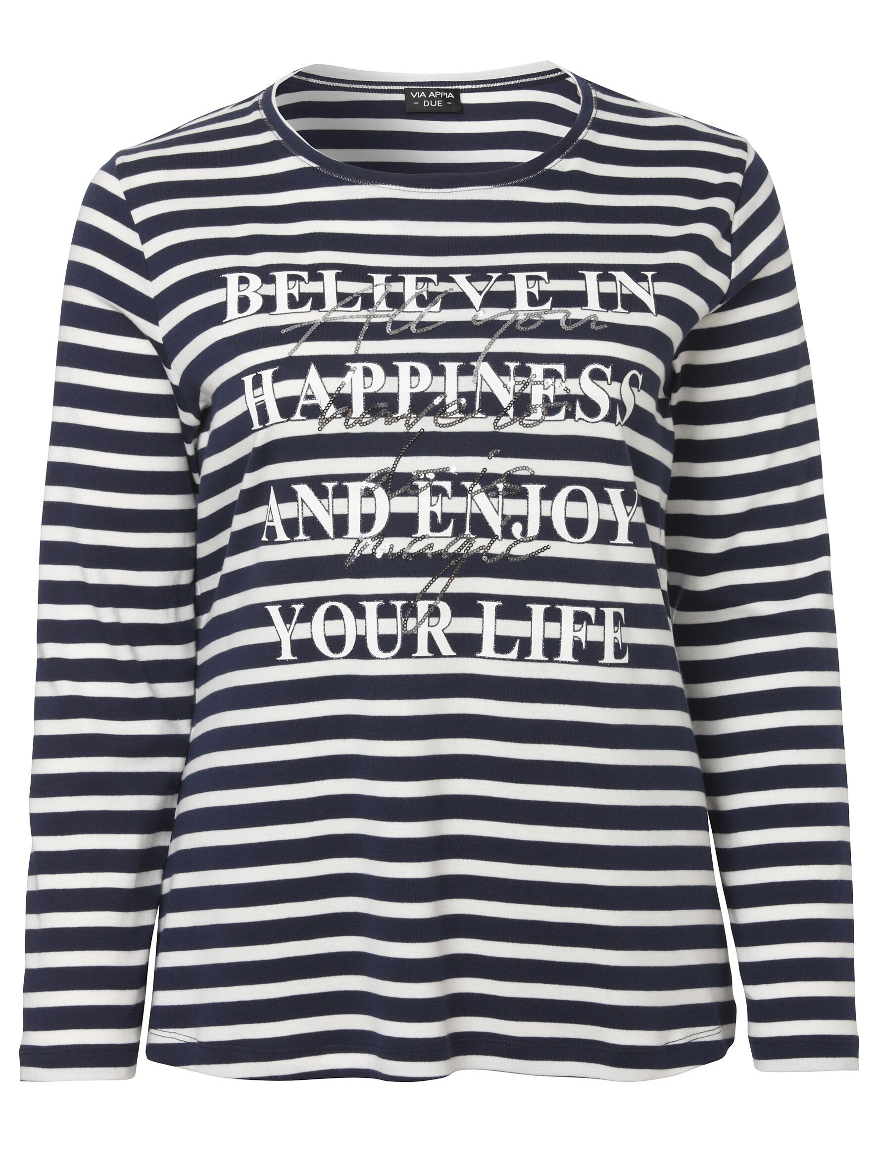 VIA APPIA DUE Langarmshirt Modisches Langarmshirt mit Pailletten (1-tlg) im Streifen-Look