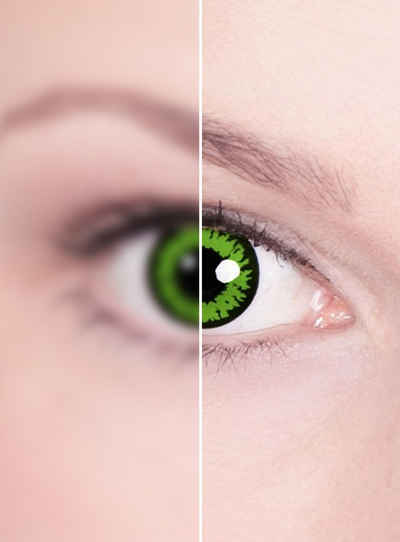 Metamorph Motivlinsen Grüne Iris mit Dioptrien, Eine farbige Kontaktlinse mit Stärke