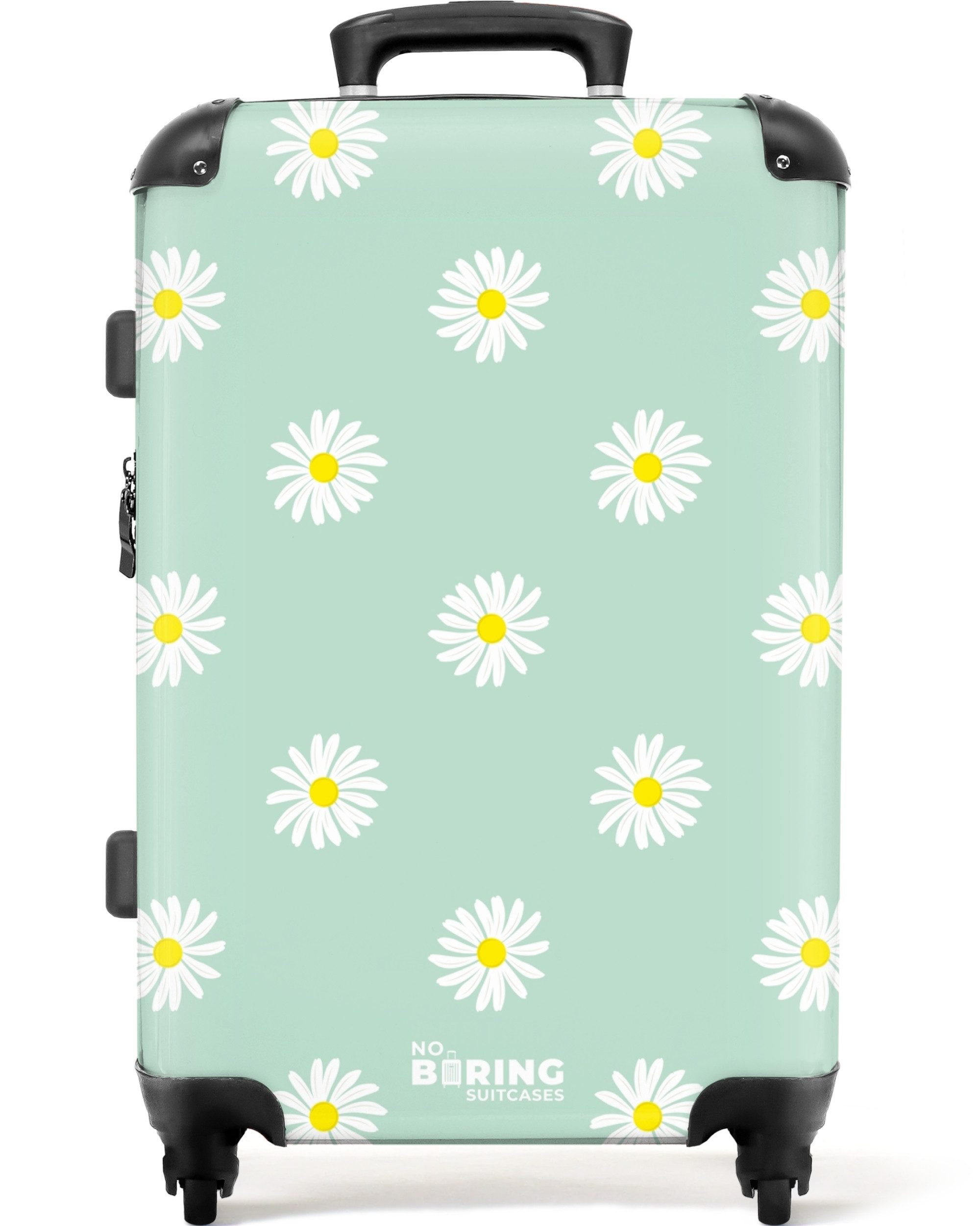 NoBoringSuitcases.com© Hartschalen-Trolley Pastellgrün mit Gänseblümchen 67 günstig online kaufen