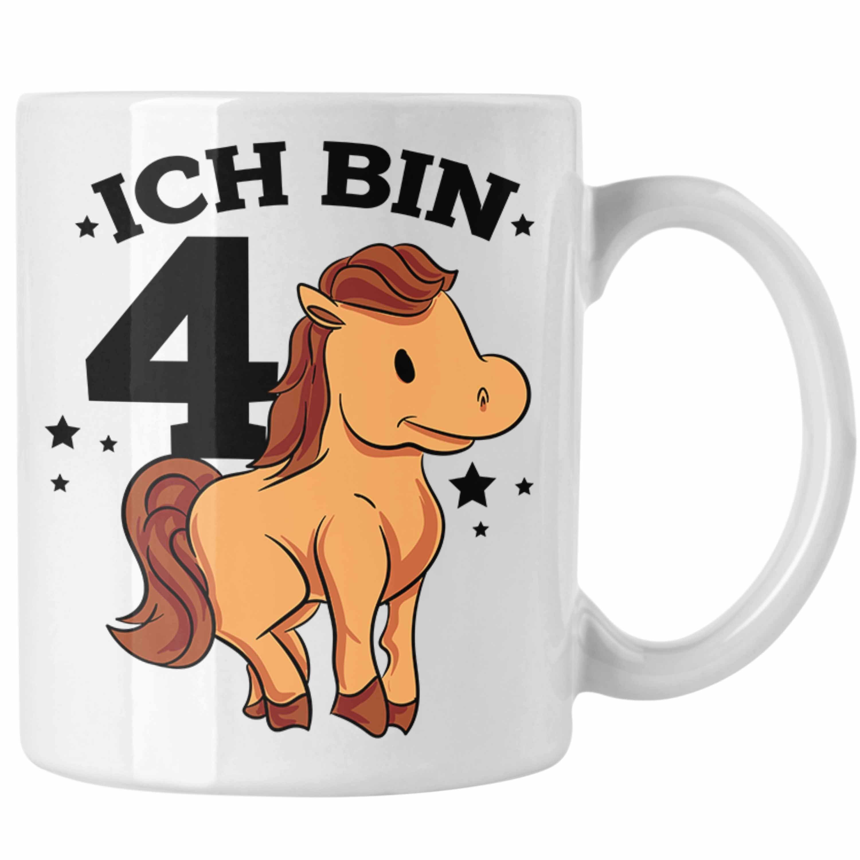 Trendation Tasse Lustige Tasse 4. Geburtstag für Mädchen Pferde-Motiv Pferdefans Reiter Weiss