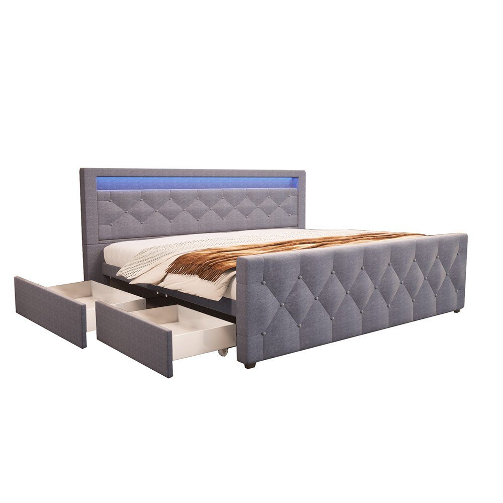 HOME DELUXE Polsterbett VELARA (inkl. Stauraum, Matratze & Lattenrost), mit LED - Beleuchtung