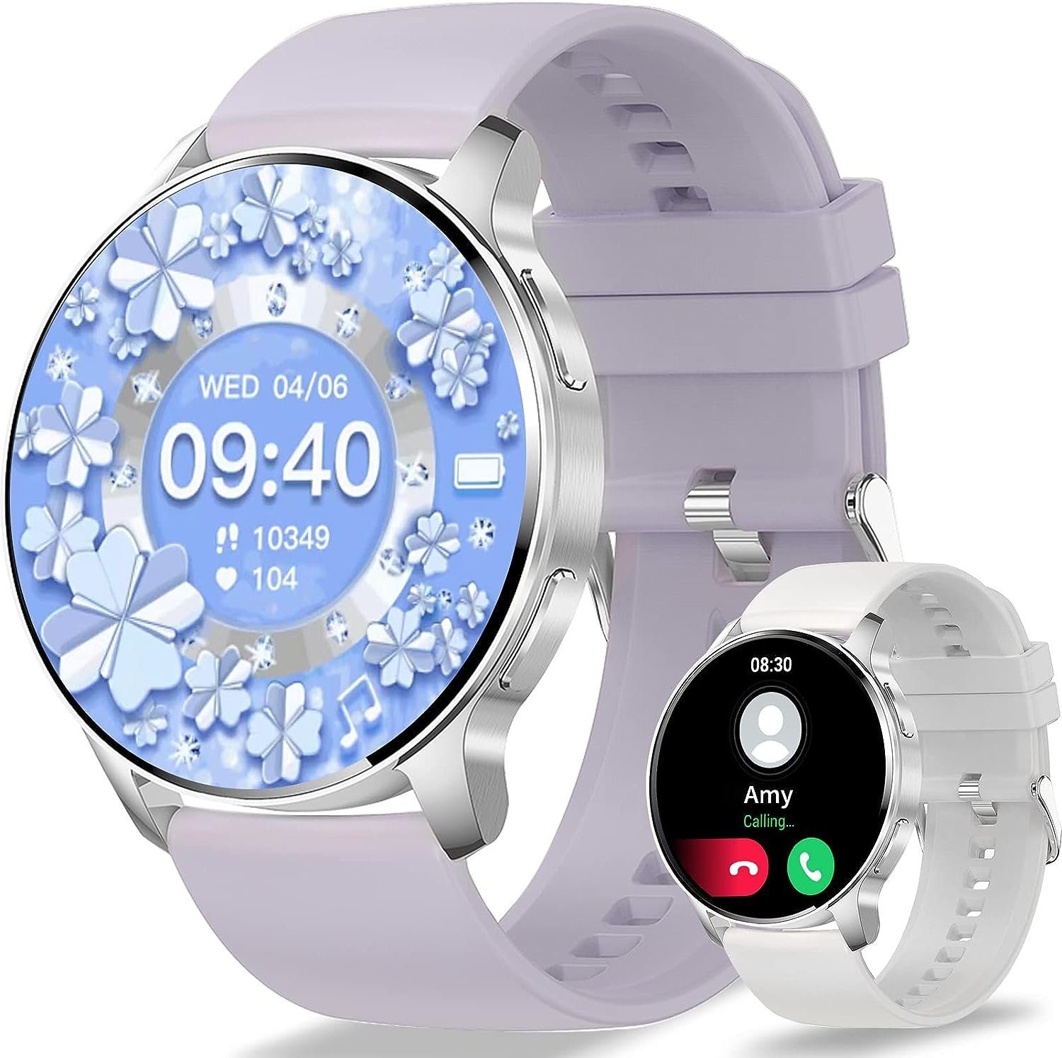Fitonme Smartwatch (1,32 Zoll, Andriod IOS), Runde Smartwatch Damen:  Telefonfunktion, Herzfrequenz, Schrittzähler