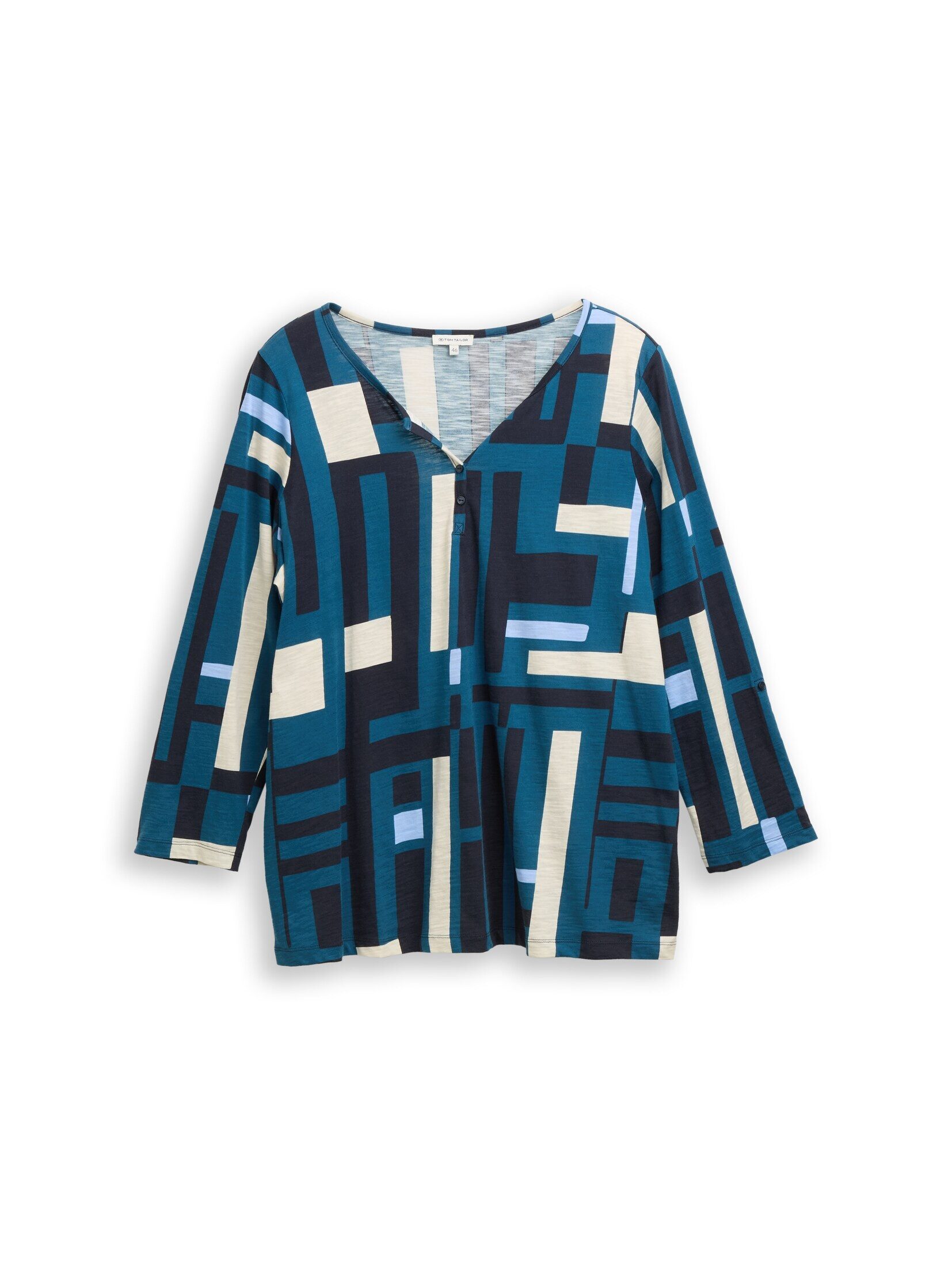 TOM TAILOR PLUS T-Shirt T-Shirt Plus Size - Henley Blusenshirt mit Muster günstig online kaufen