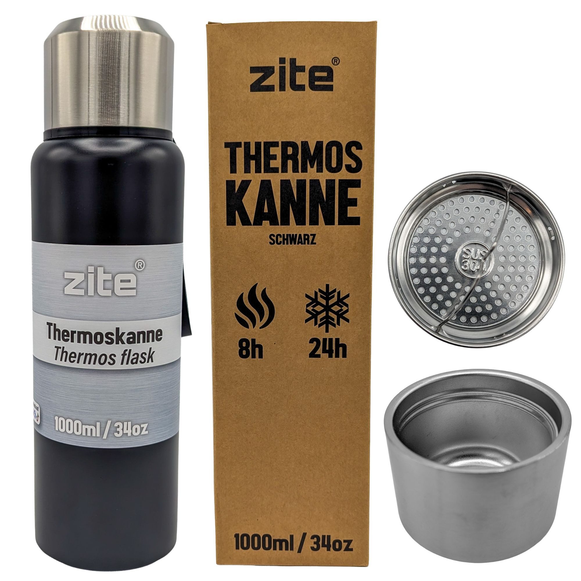 Zite Isolierkanne 18/8 Edelstahl-Thermoskanne 1l Doppelwandig Thermosflasche Outdoor