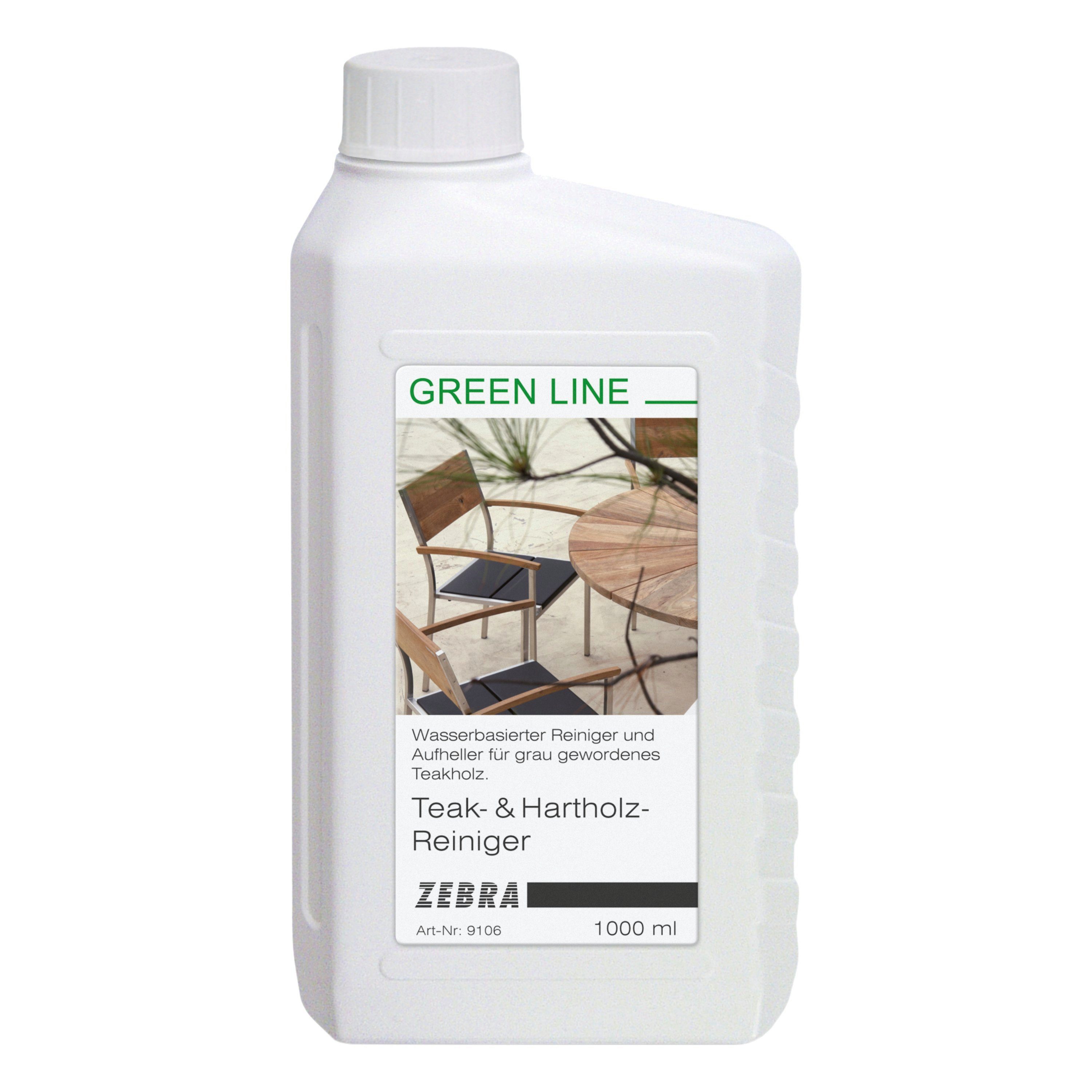 ZEBRA Möbel Green Line Holzreiniger (Teak- & Hartholzreiniger, für Gartenmöbel, gegen Verschmutzungen, [- 1x 1000ml Flasche gegen Ausgrauen, Verschmutzungen und Patinabildung)