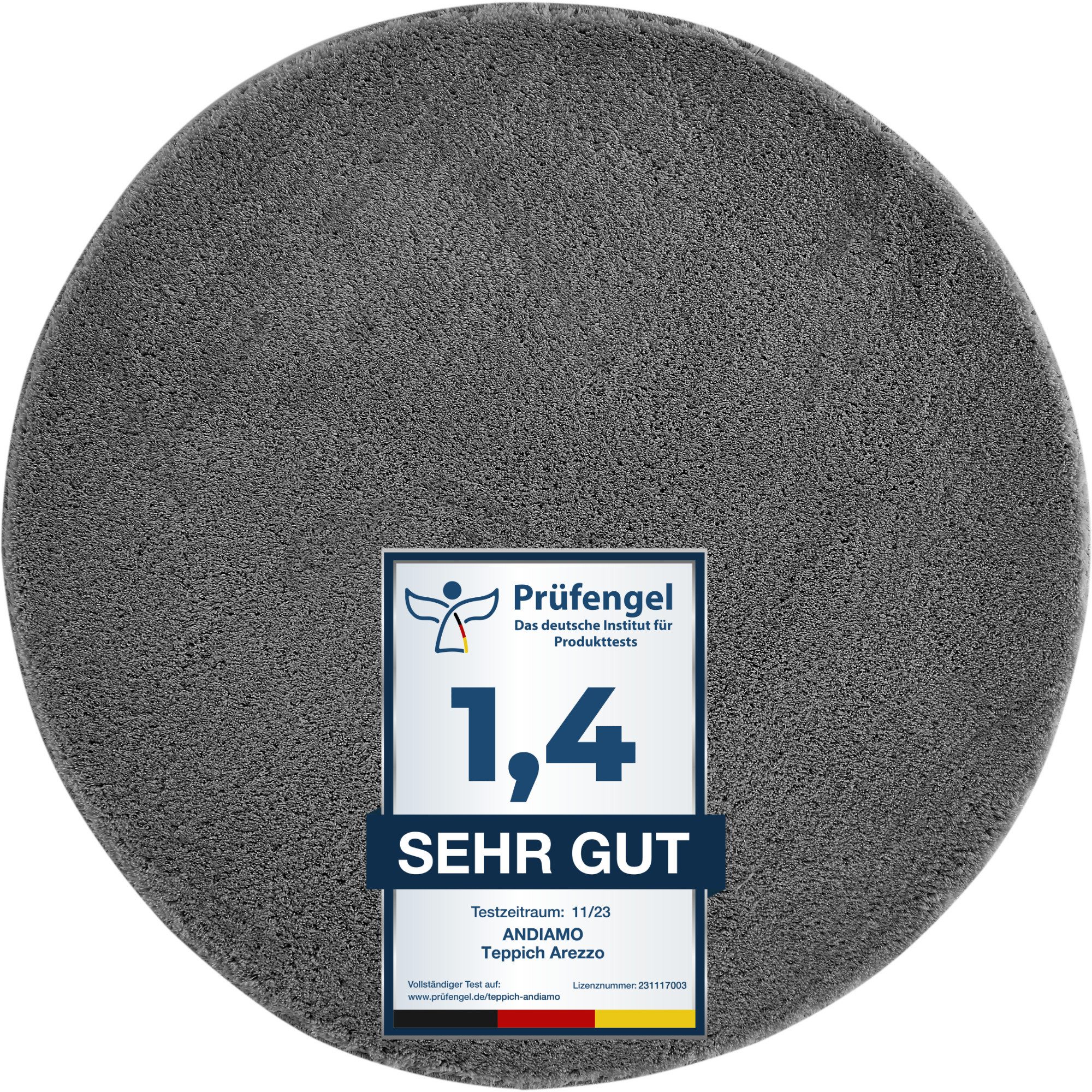 Andiamo Badematte Arezzo, Höhe 16 mm, rutschhemmend beschichtet, fußbodenheizungsgeeignet, schnell trocknend, Polyester, rund, Uni Farben, weich & kuschelig, auch in rund und als 2er Set erhältlich