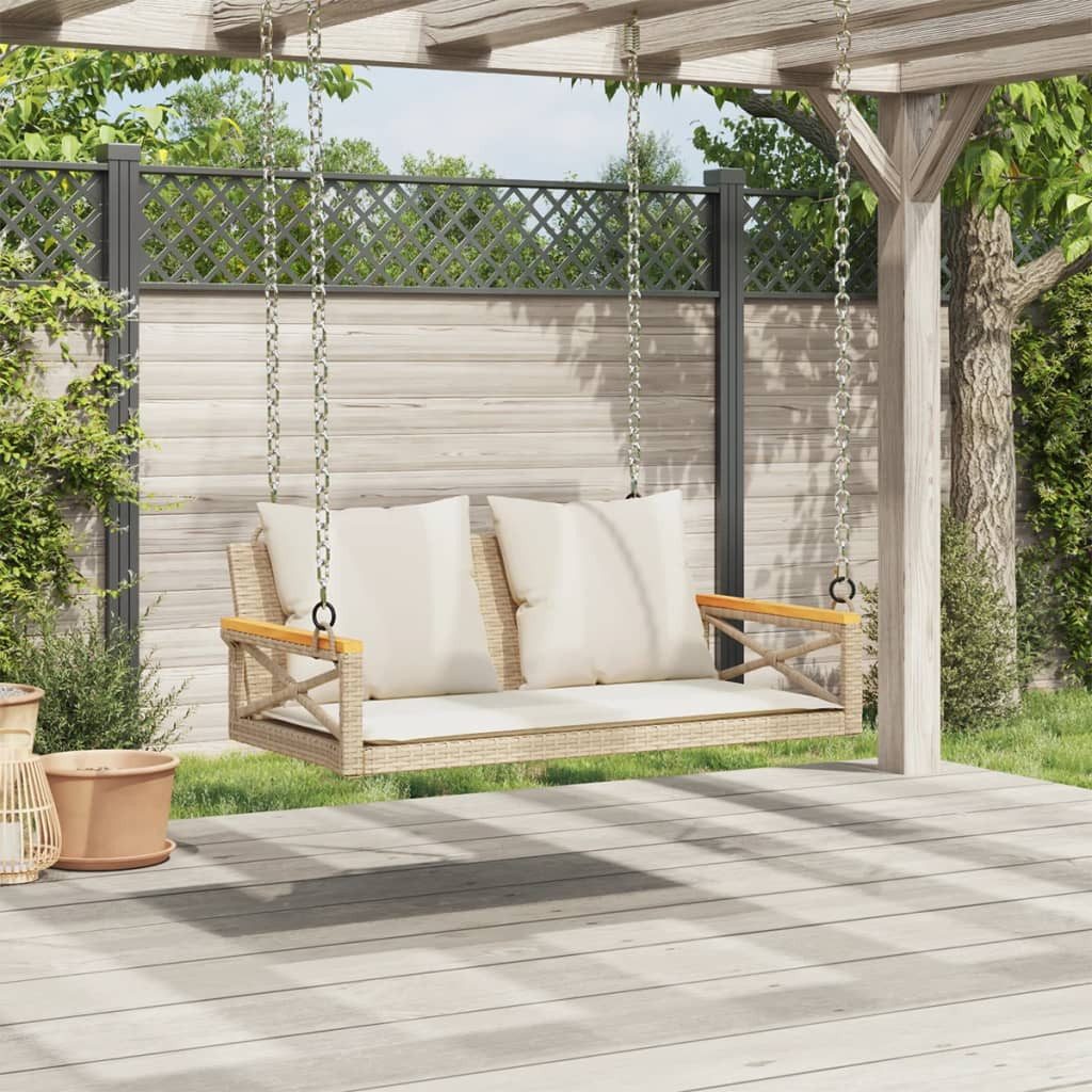 vidaXL Gartenbank Hängebank mit Kissen Beige 109x62x40 cm Poly Rattan (1-St)