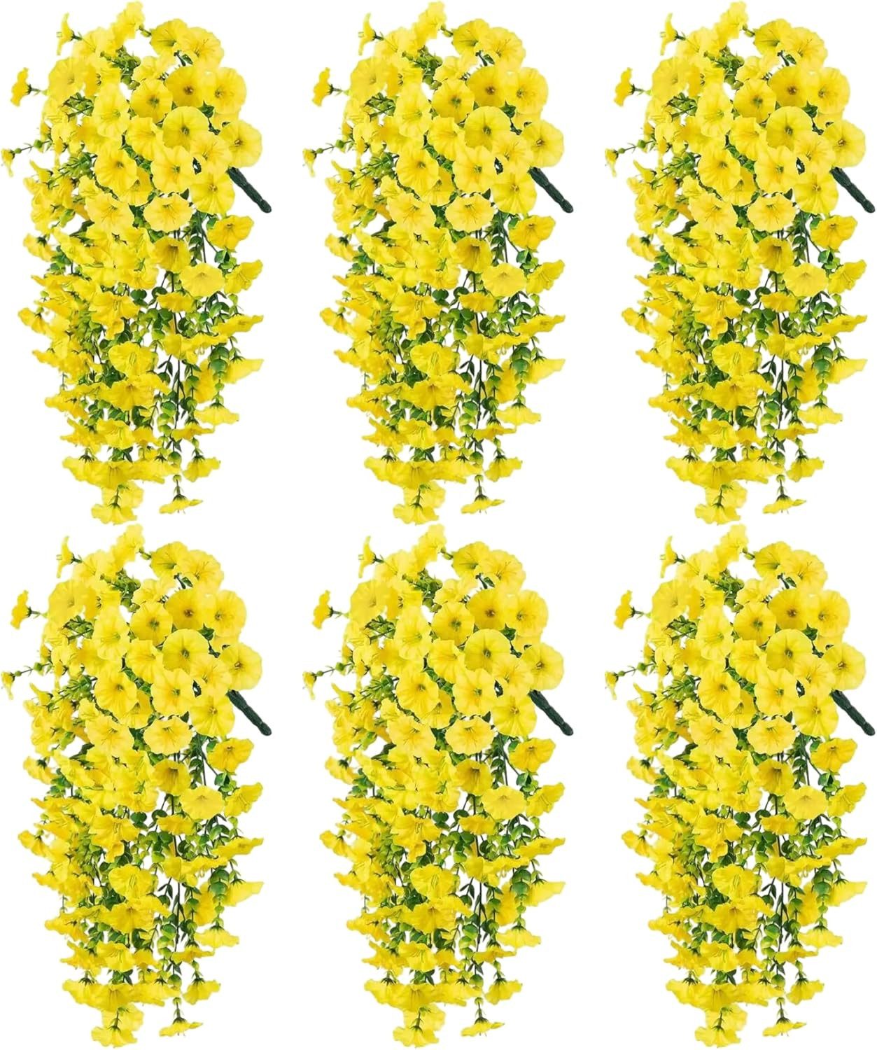 Kunstpflanze 6 Stück Künstliche Hängende Blumen Außen Prunkwinden Gelb 75cm
