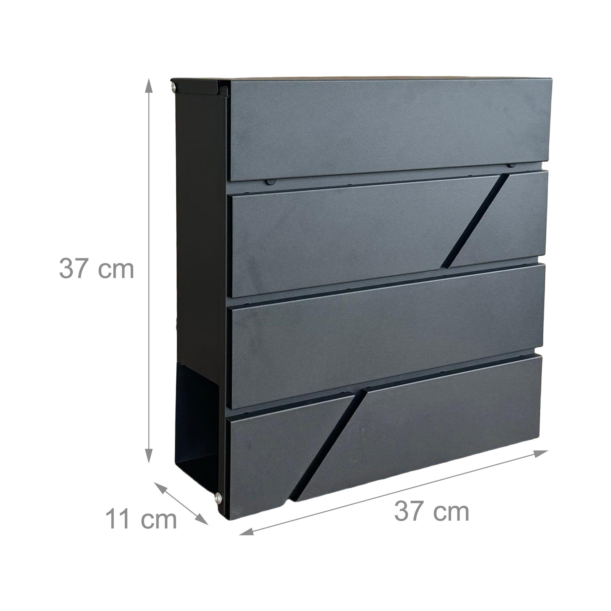 relaxdays Wandbriefkasten Metall Briefkasten mit Zeitungsfach (6-St), schwarz – Bild 4 von 5