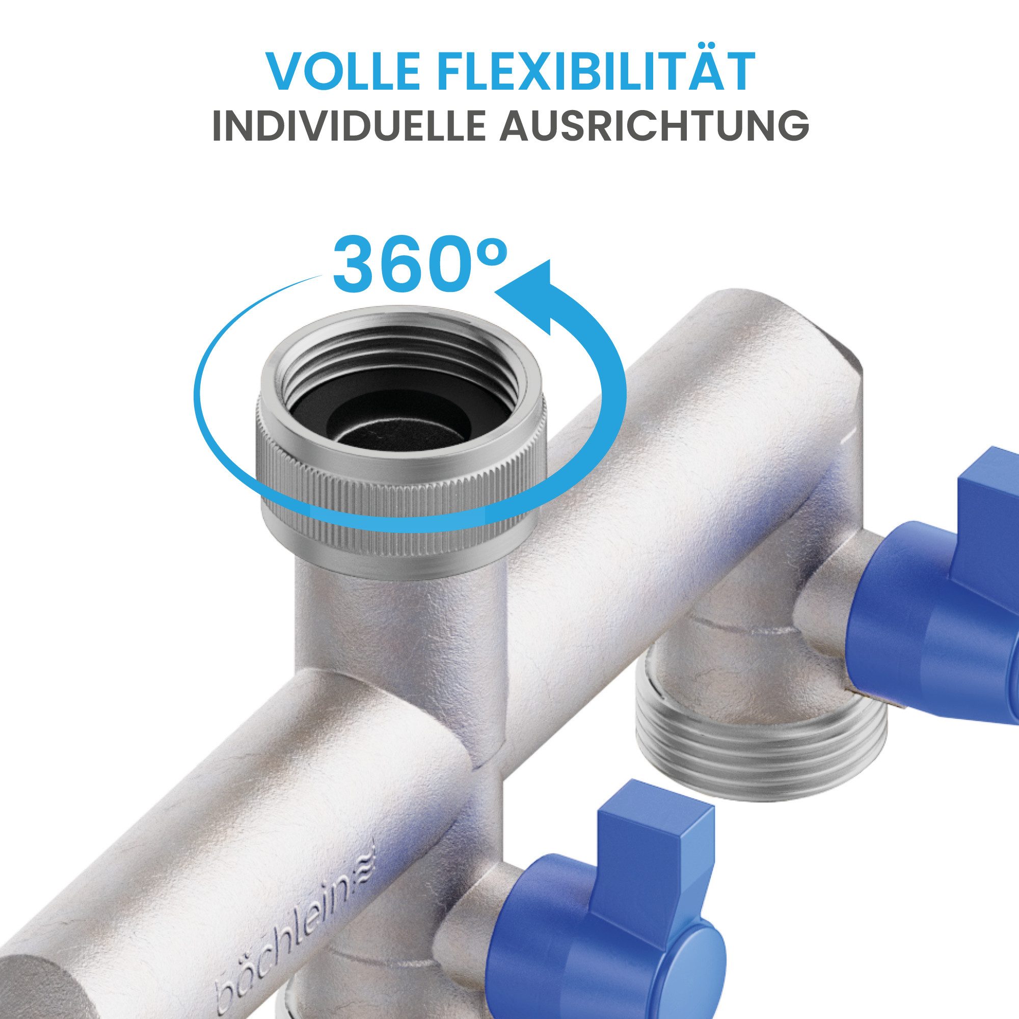 Bächlein 3-Wege Verteiler Bächlein Y-Verteiler mit Absperrhähnen - G 3/4" Wasserverteiler, deal für Gartenschlauch, Waschmaschine, Wassertank und mehr