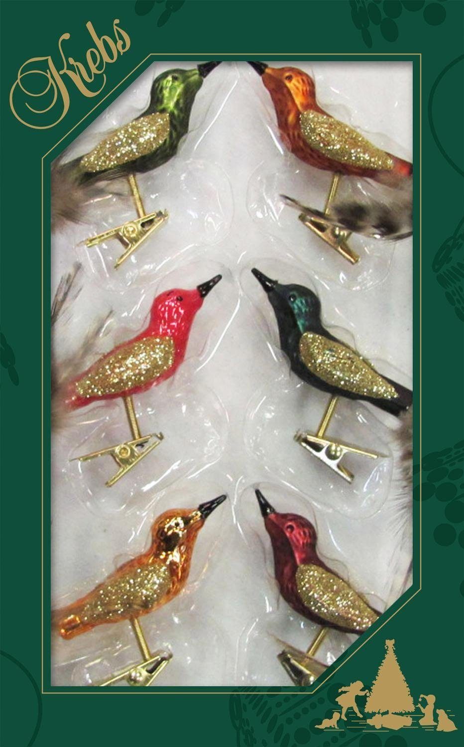 Minivögel, Krebs Lauscha Glas (6-tlg), Weihnachtsbaumklammer Weihnachtsdeko, mundgeblasen Christbaumschmuck