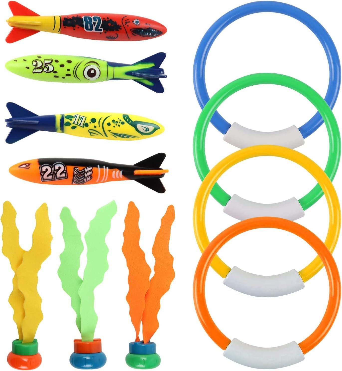 FELIXLEO Tauchset Unterwasser Tauchspielzeug Set 11 Teile, Tauchringe für Kinder 4-12J.
