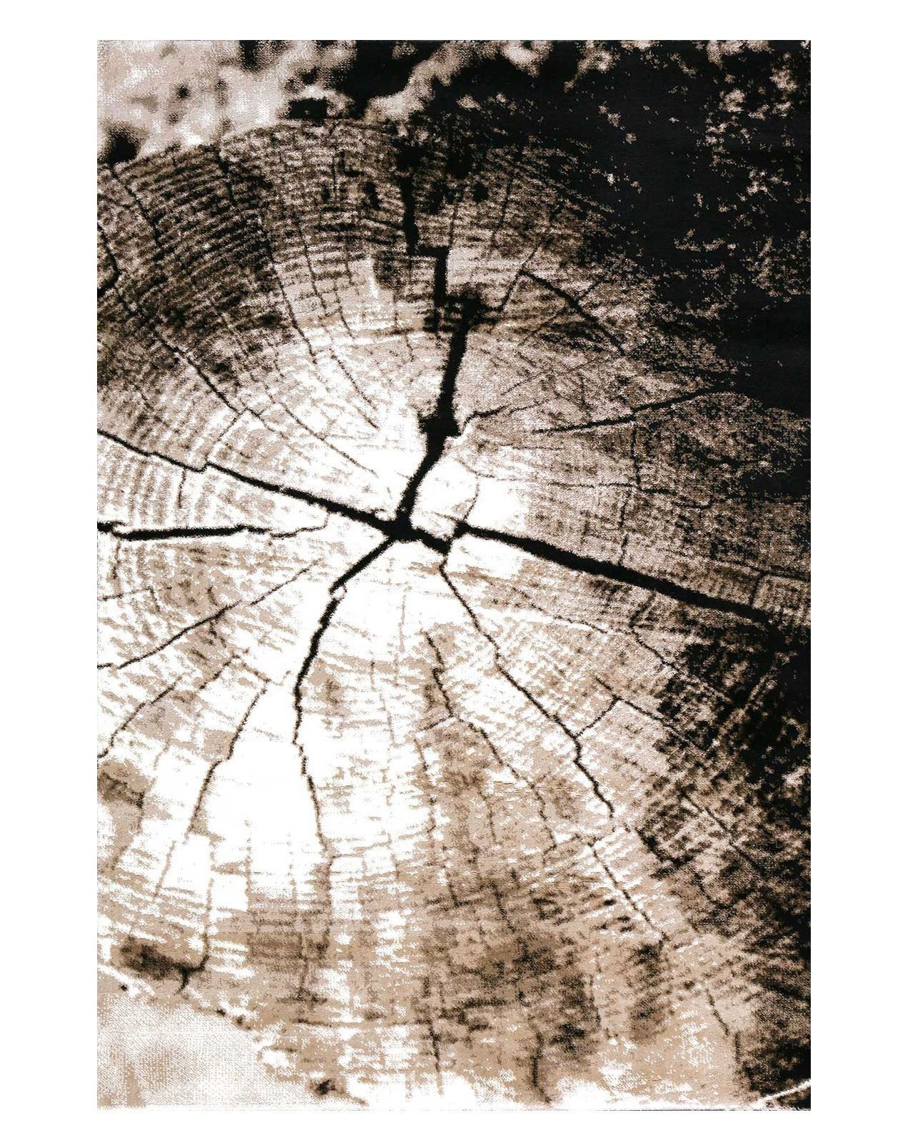 Vimoda Teppich Wohnzimmer Beige mit Baumstumpf Holz Optik dicht, Rechteckig, Höhe: 11 mm, Moderner Wohnzimmer Lounge Läufer Braun