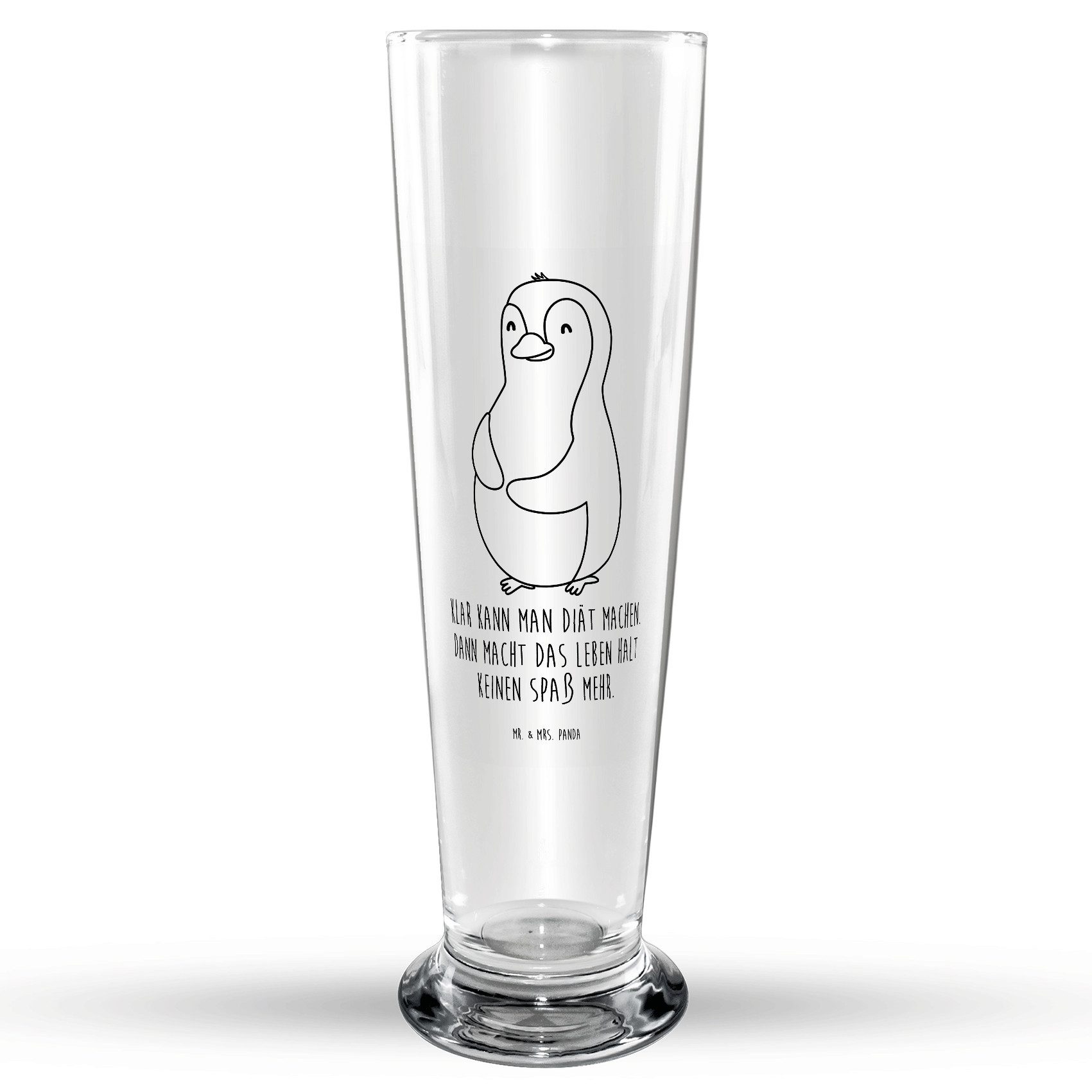 Mr. & Mrs. Panda Bierglas Pinguin Diät - Transparent - Geschenk, Bier Krug, glücklich, Bierkrug, Premium Glas, Robustes Glas