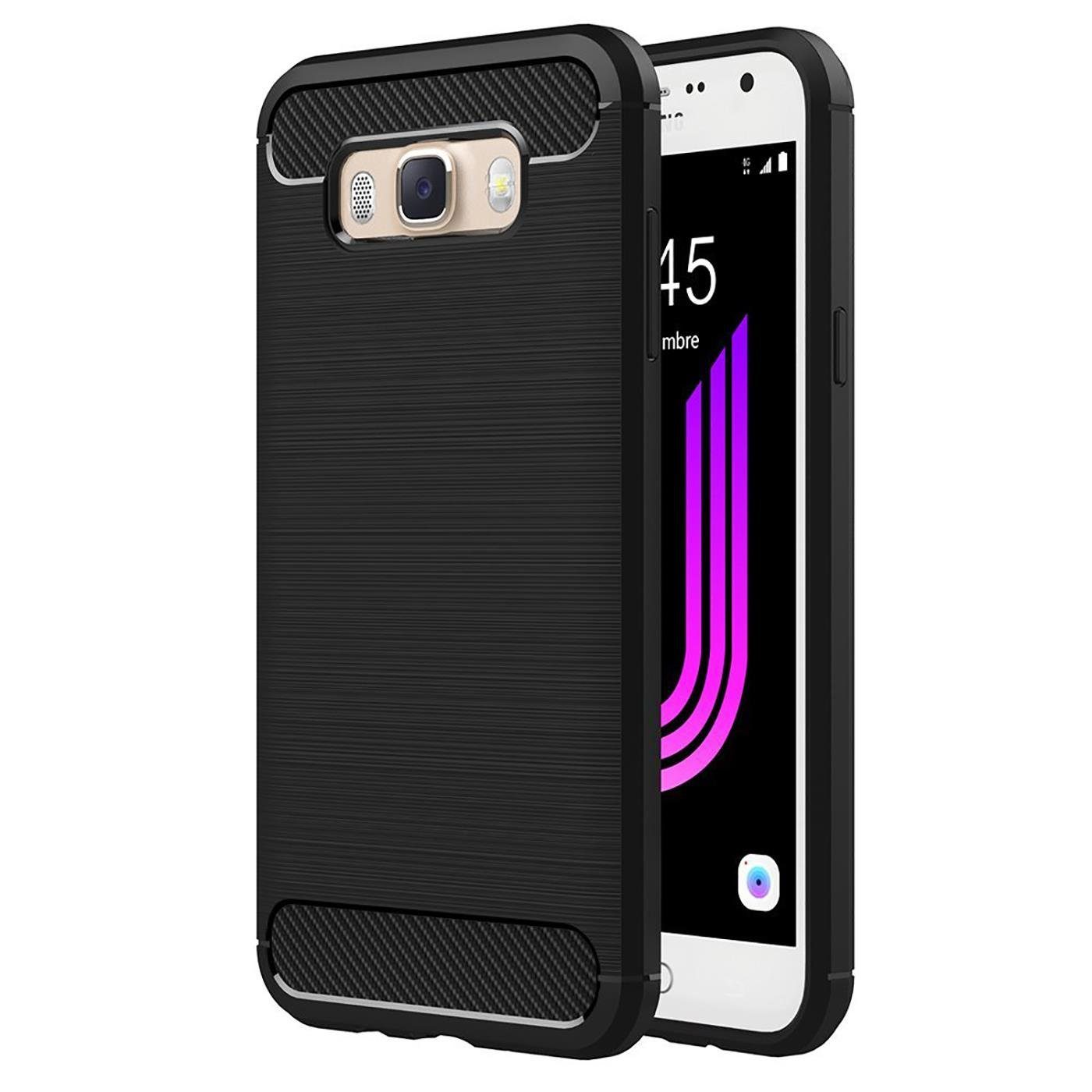 CoolGadget Handyhülle »Carbon Handy Hülle« 5,5 Zoll, robuste Telefonhülle  Karbon Case Schutzhülle für Samsung J7 2016 Hülle
