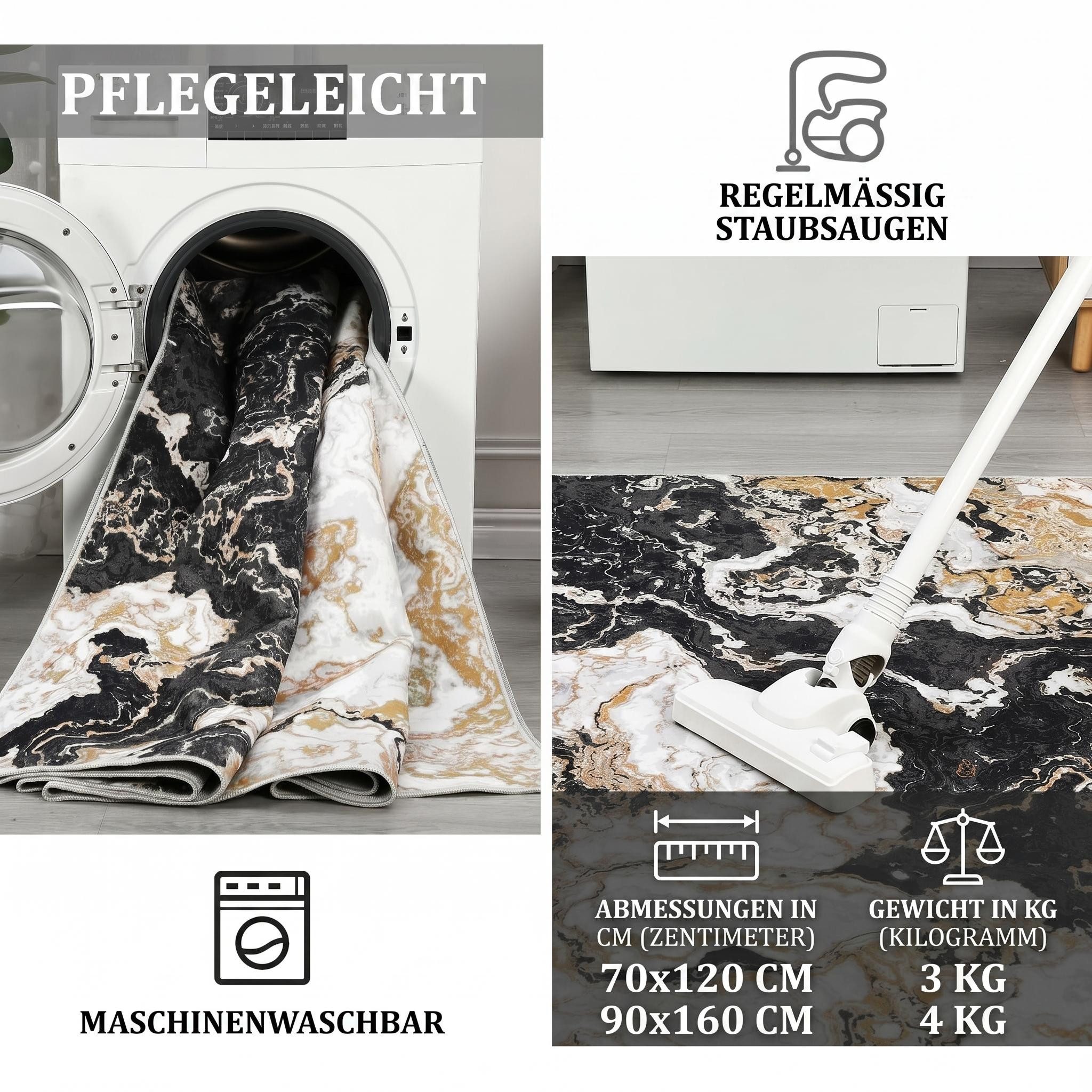 GarveeMore Teppich mit abstraktem Muster für Wohnzimmer & Schlafzimmer & Flur, rechteckig, Höhe: 7 mm, faltbar, waschmaschinengeeignet, Anti-Rutsch-Unterseite – Bild 5 von 5