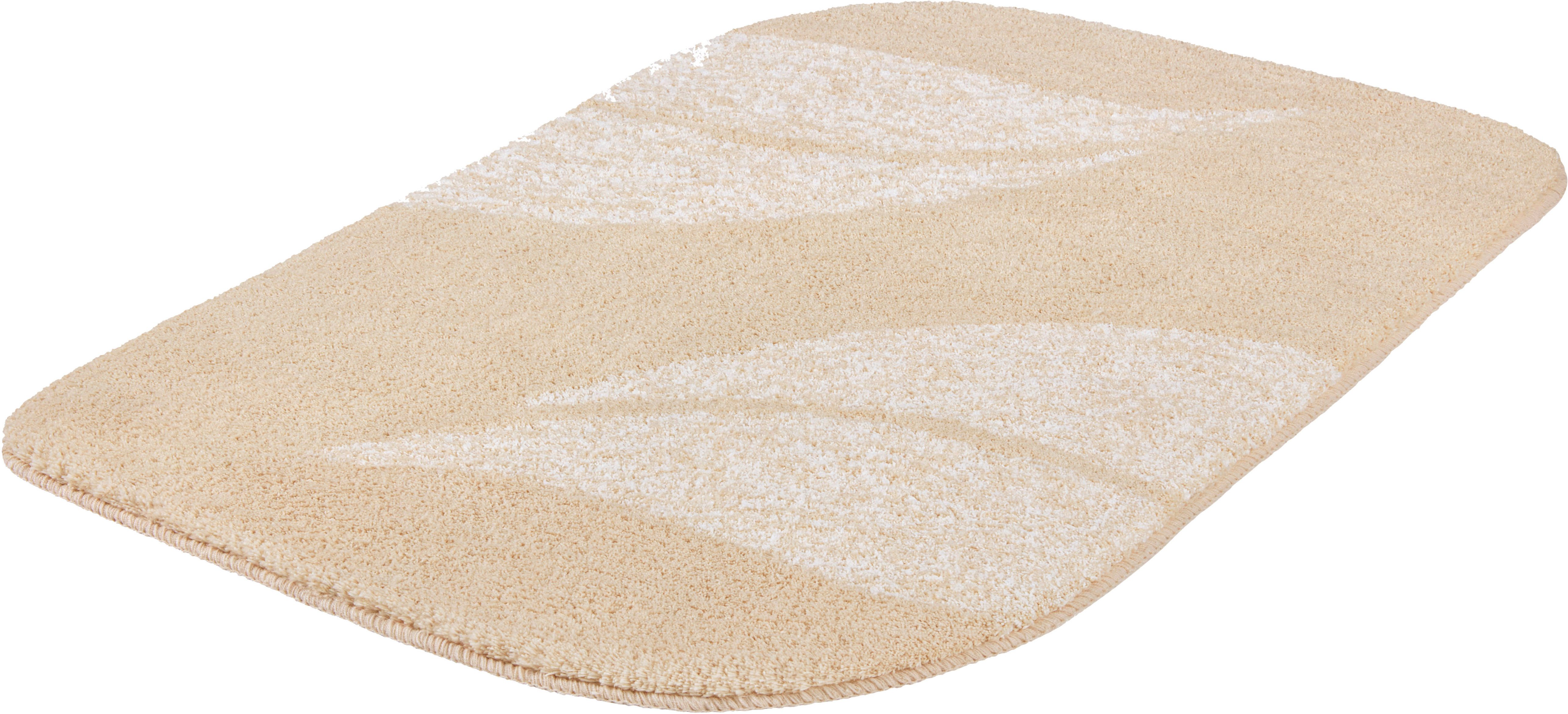 MEUSCH Badematte Greta, Badvorleger, Badezimmer Teppich, Höhe 20 mm, rutschhemmend beschichtet, fußbodenheizungsgeeignet, Polyester, wellenförmig, Badteppich mit dezentem, meliertem Blattmotiv