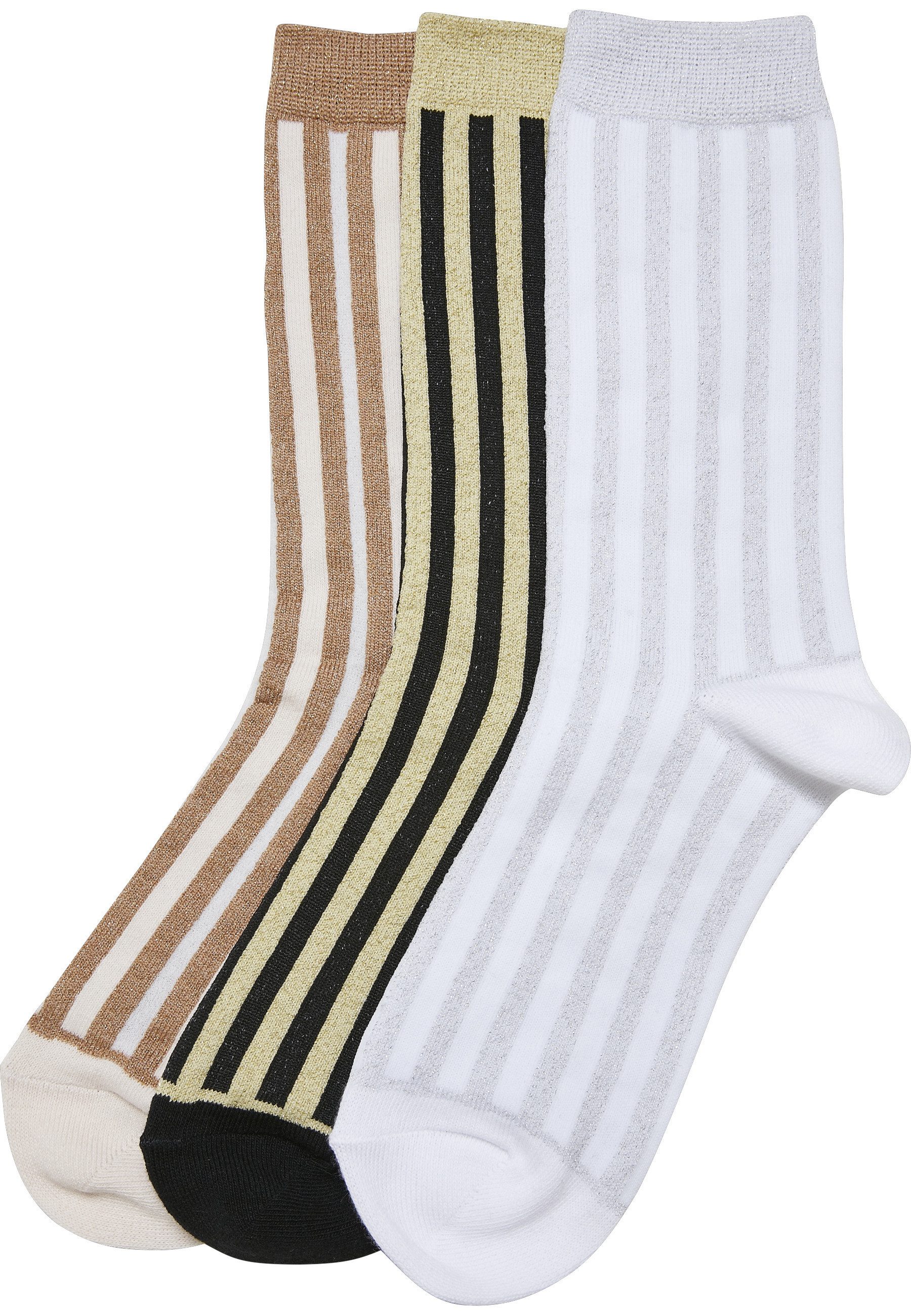 URBAN CLASSICS Basicsocken Urban Classics Unisex Metallic Effect Stripe Socks 3-Pack (1-Paar)