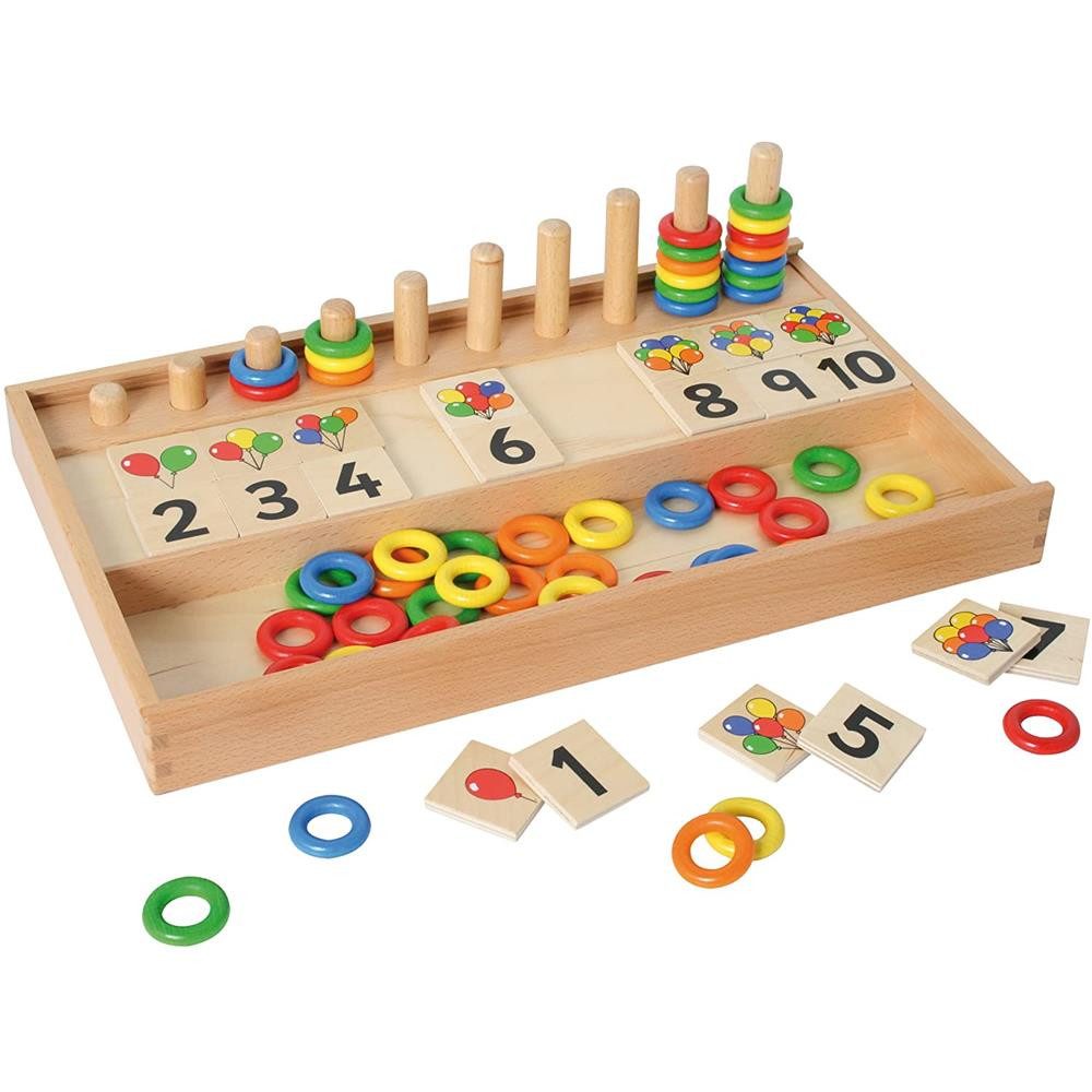 Bartl Spiel Zählspiel Ballons Ringe Holz, Lernspiel Zahlen Farben Kinder