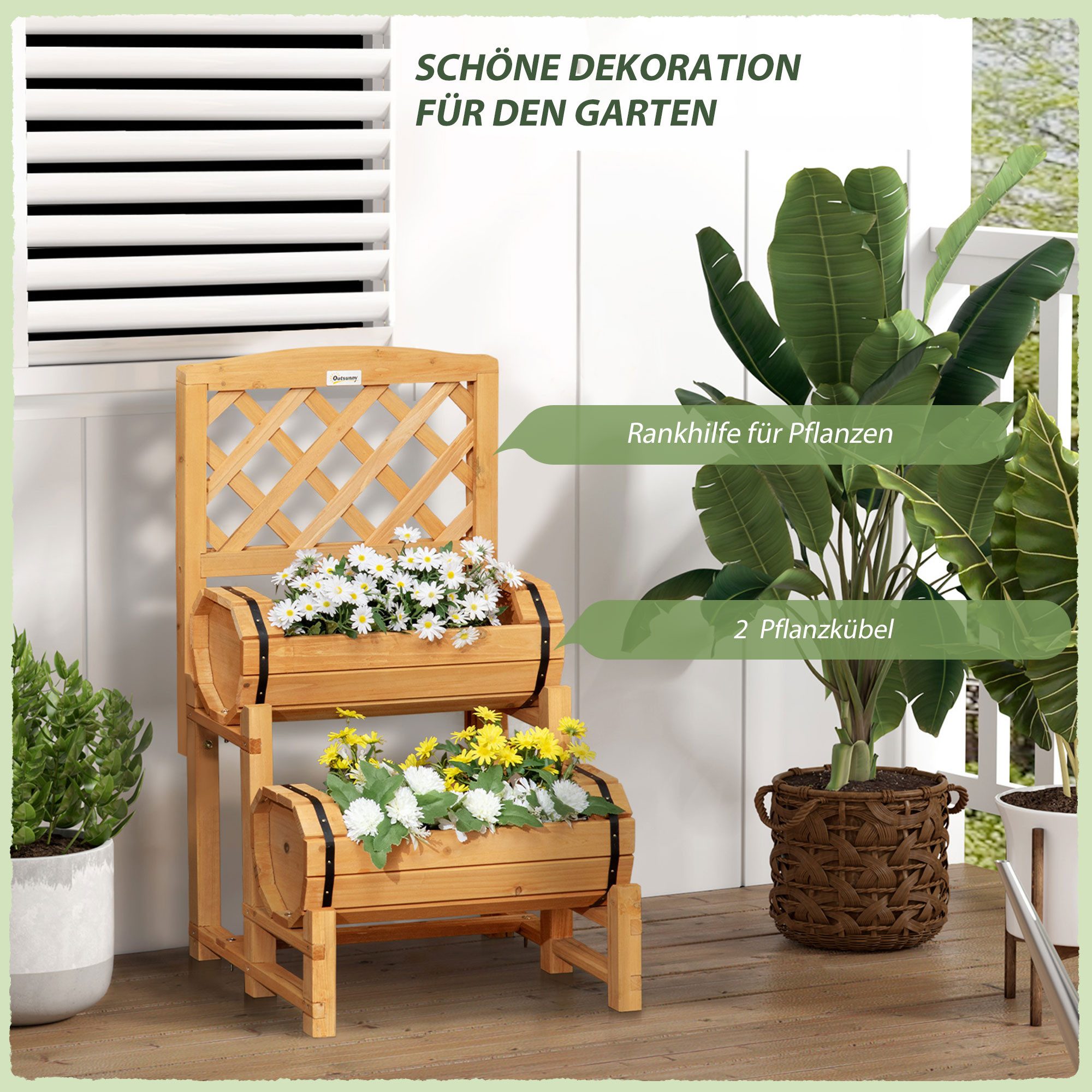 CHICFURN Hochbeet 45x45x80cm in Gelb aus Holz mit Rankhilfe (1 St., Rustikaler Blumenkasten & Gemüsebeet für Garten), Für Terrasse & Balkon, ideal für Kletterpflanzen