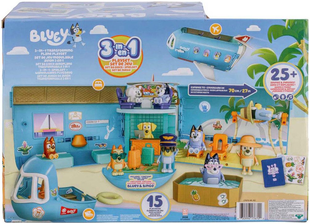 Moose Spielwelt Bluey Flugzeug 3-in-1-Verwandlungsspielset, mit Soundeffekt