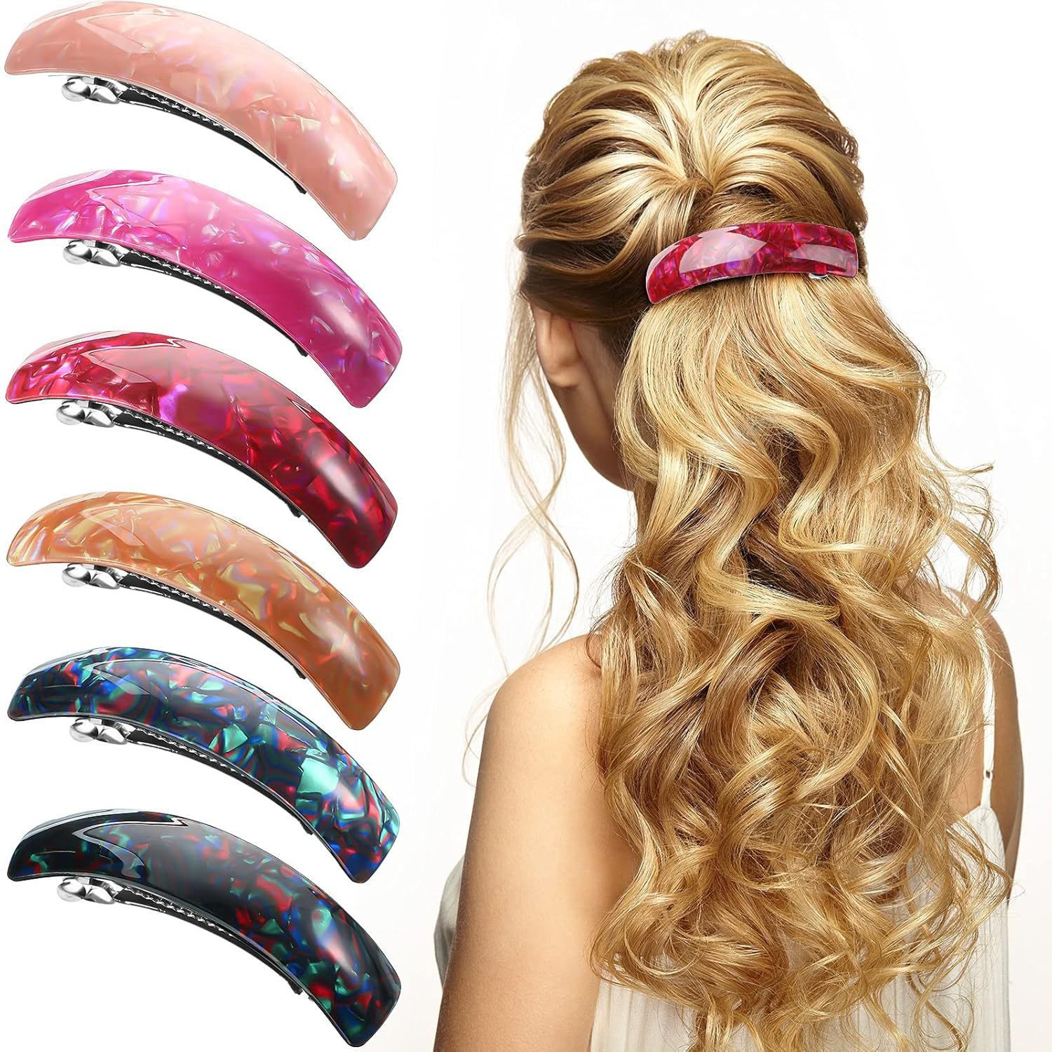 Zaewry Haarspange 6-teiliges Set Retro-Damen-Haarspangen, französische Haaraccessoires, 9,2 cm automatische Klick-Haarspangen für Frauen und Mädchen