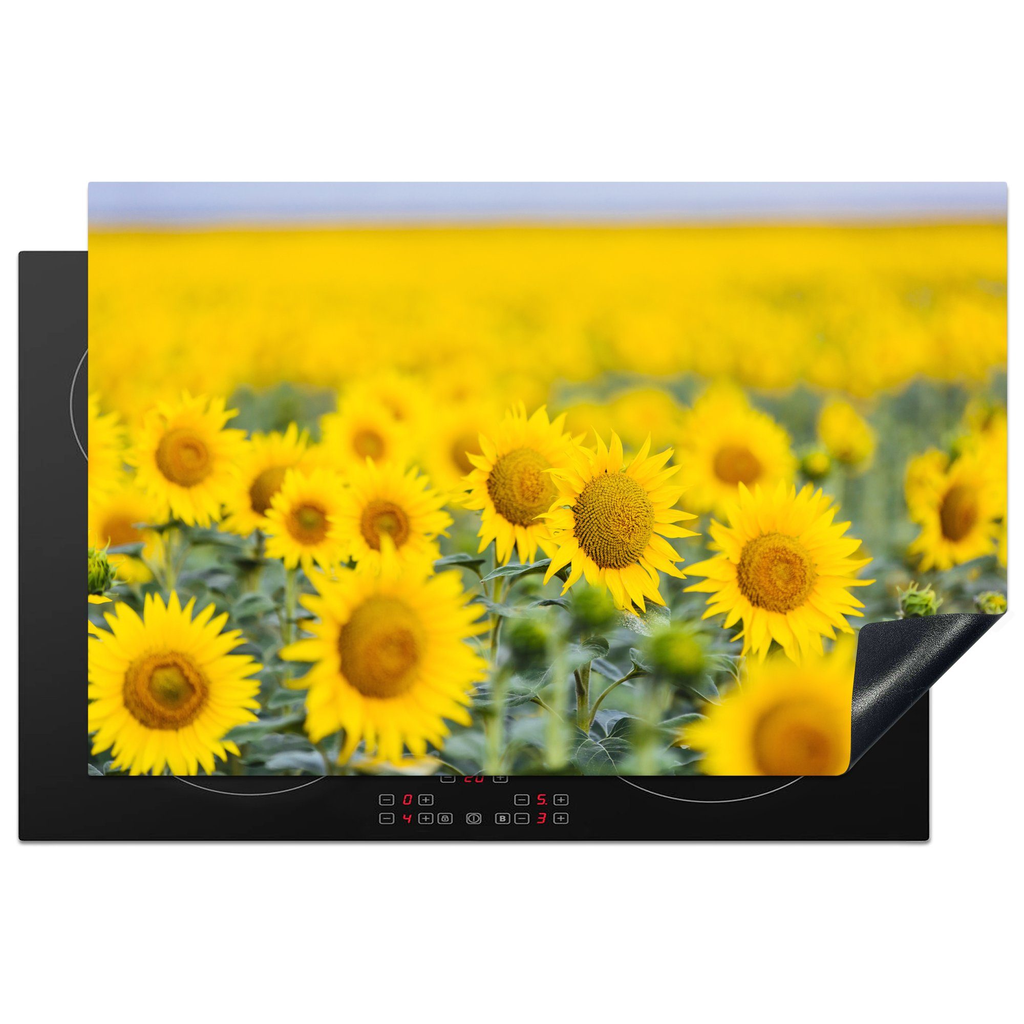 MuchoWow Herdblende-/Abdeckplatte Gelbe Feldsonnenblumen, Vinyl, (1 tlg), 81x52 cm, Induktionskochfeld Schutz für die küche, Ceranfeldabdeckung | Herdabdeckplatten