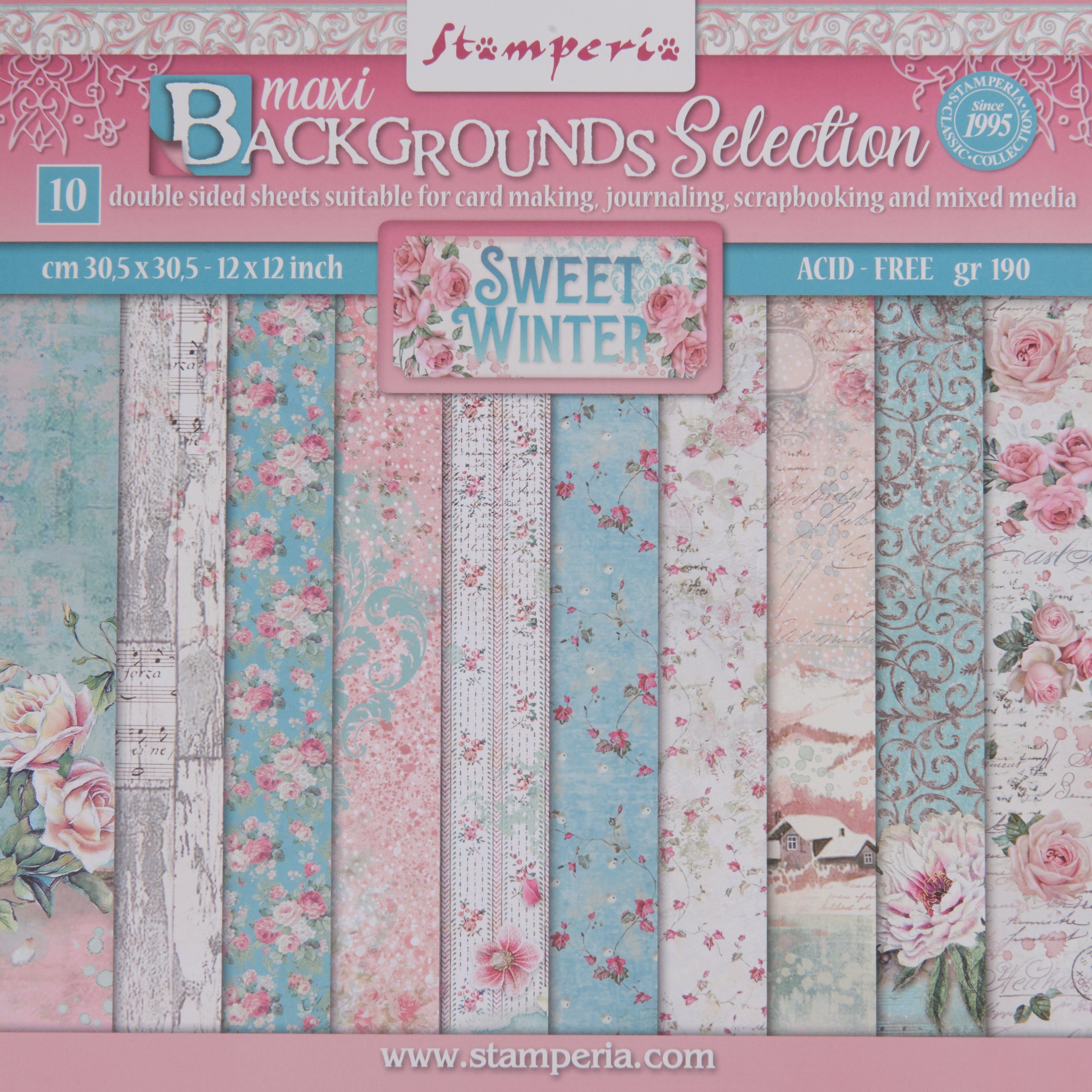 Stamperia Motivpapier Scrapbook-Block Sweet Winter Backgrounds, 10 Bogen, 30,5x30,5 cm
