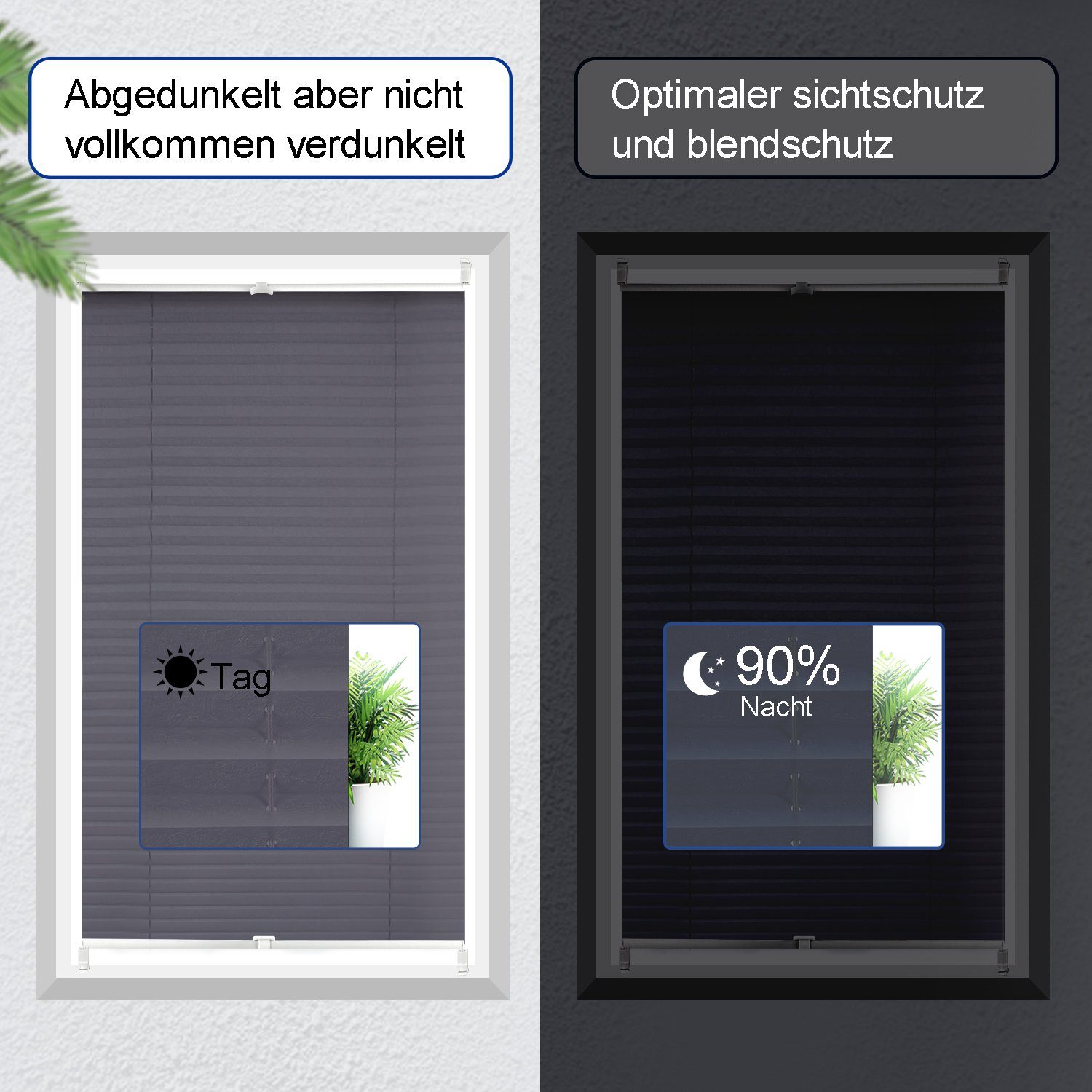 Faltrollo mit Sonnenschutz Vkele, Montage, Anthrazit Easyfix Bohren,Klemmfix,Weiß, Klemmträger Sichtschutz Einfach Ohne und Klemmträger, Plissee