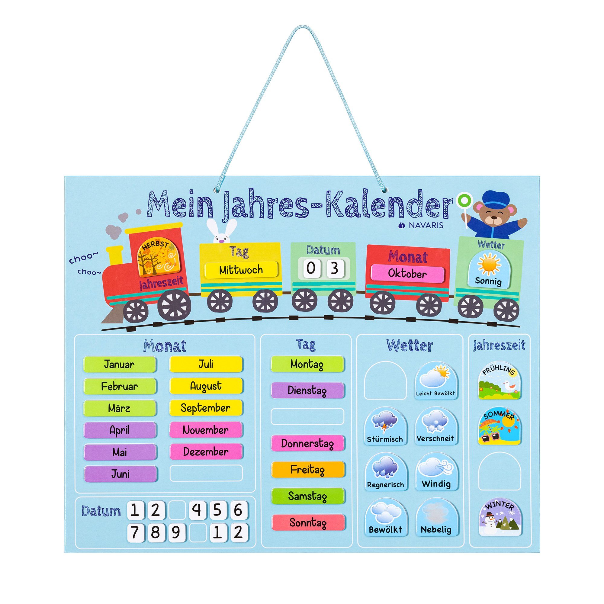 Navaris Magnettafel Kalender Tafel für Kinder - Jahreszeiten Uhr - magnetisch, (1-tlg)