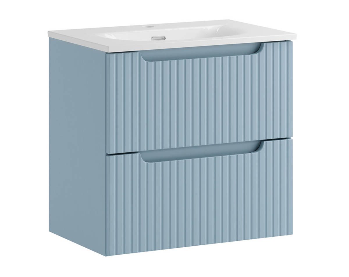 einfachgutemoebel Waschtisch-Set ILUNA Blue Waschtisch 60cm babyblau mit Keramik Einbaubecken, (Badmöbel Set, 1-St., Waschtisch Unterschrank)