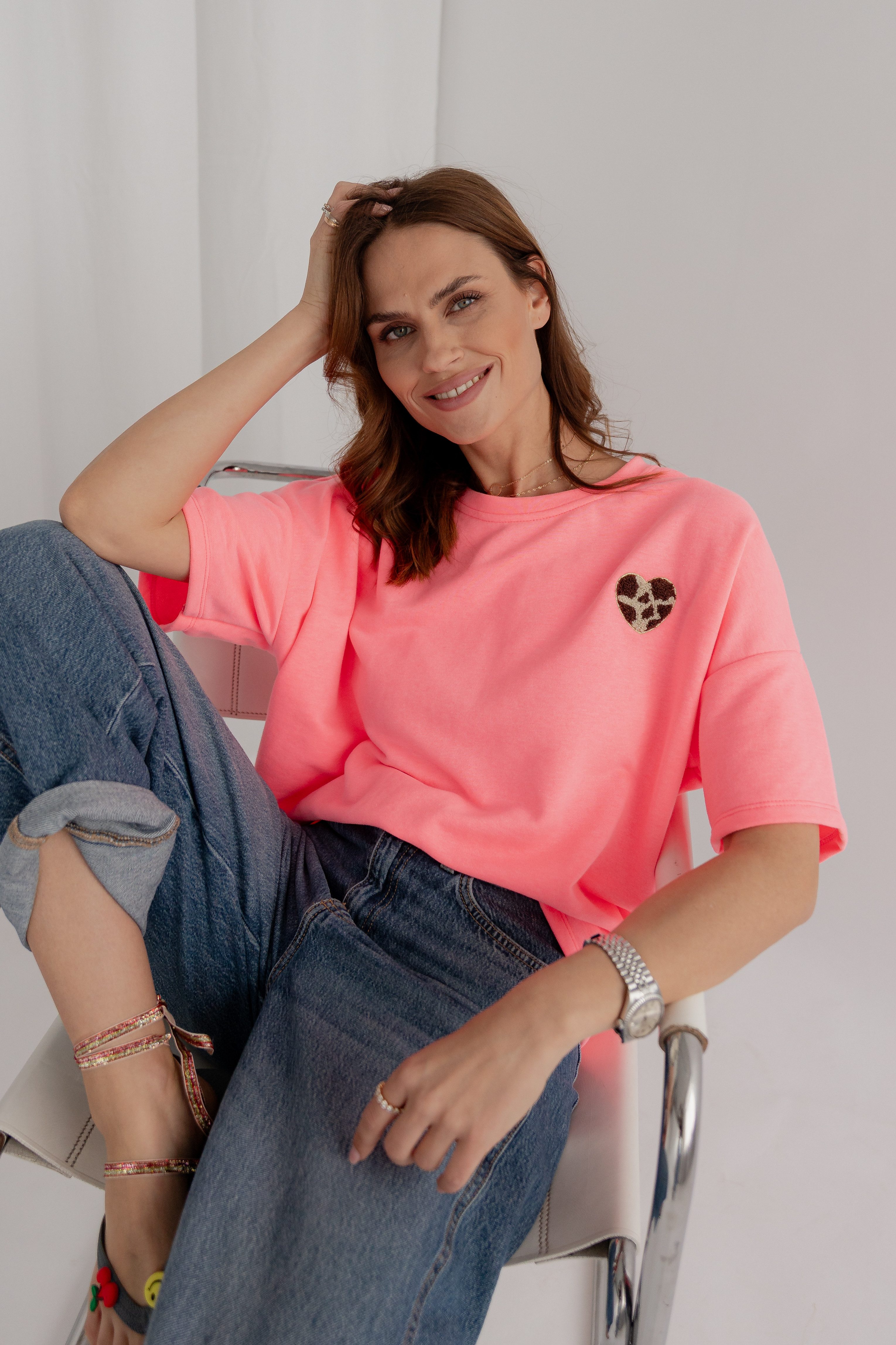 von Herzen Oversize-Shirt kastiges Oversize Sweat T-Shirt mit LeoHerz-Applikation - Onesize viele Farben