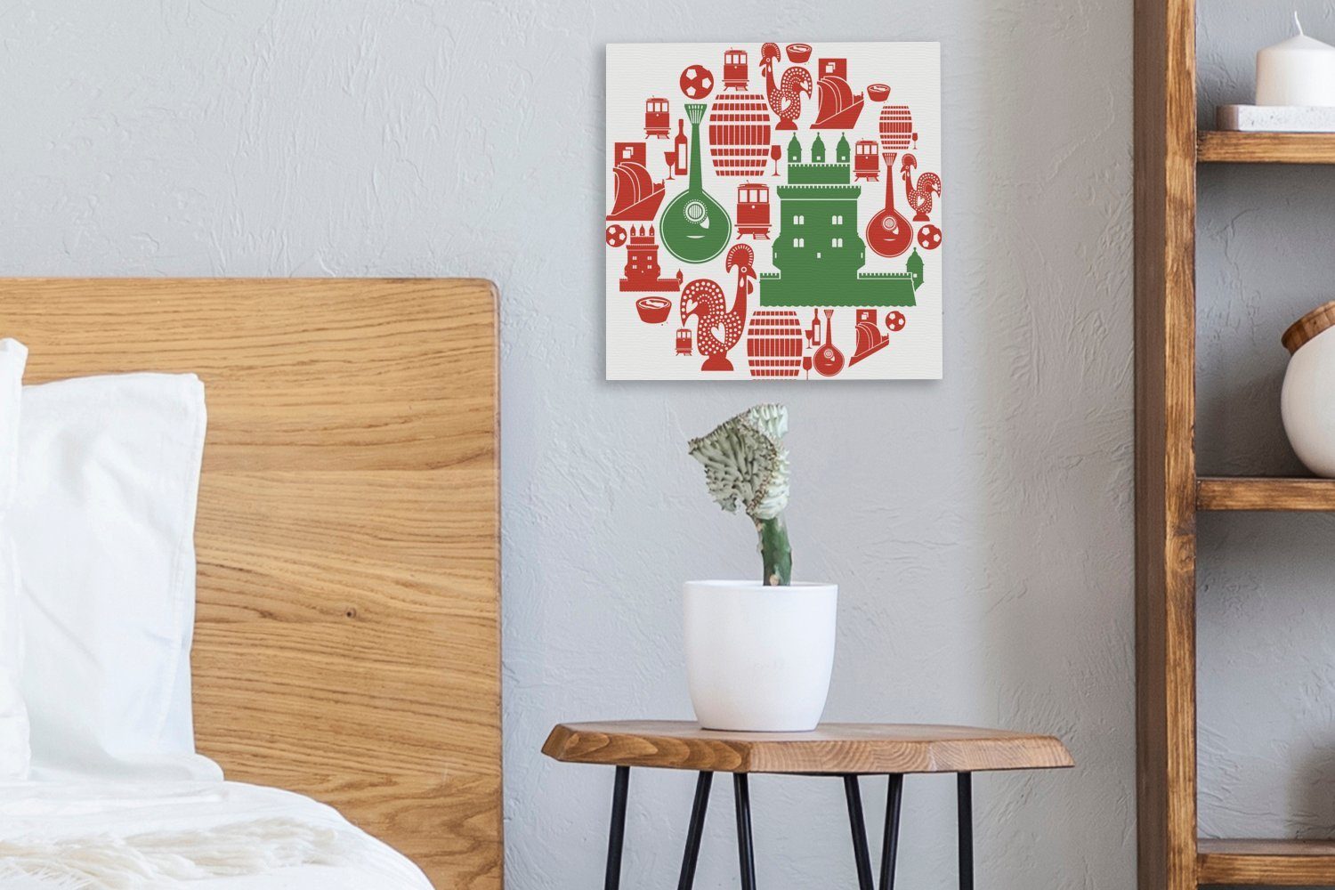 Portugal Bilder Leinwand Leinwandbild für (1 St), Illustration OneMillionCanvasses® Schlafzimmer Kreis, aus von Wohnzimmer einem Symbolen in