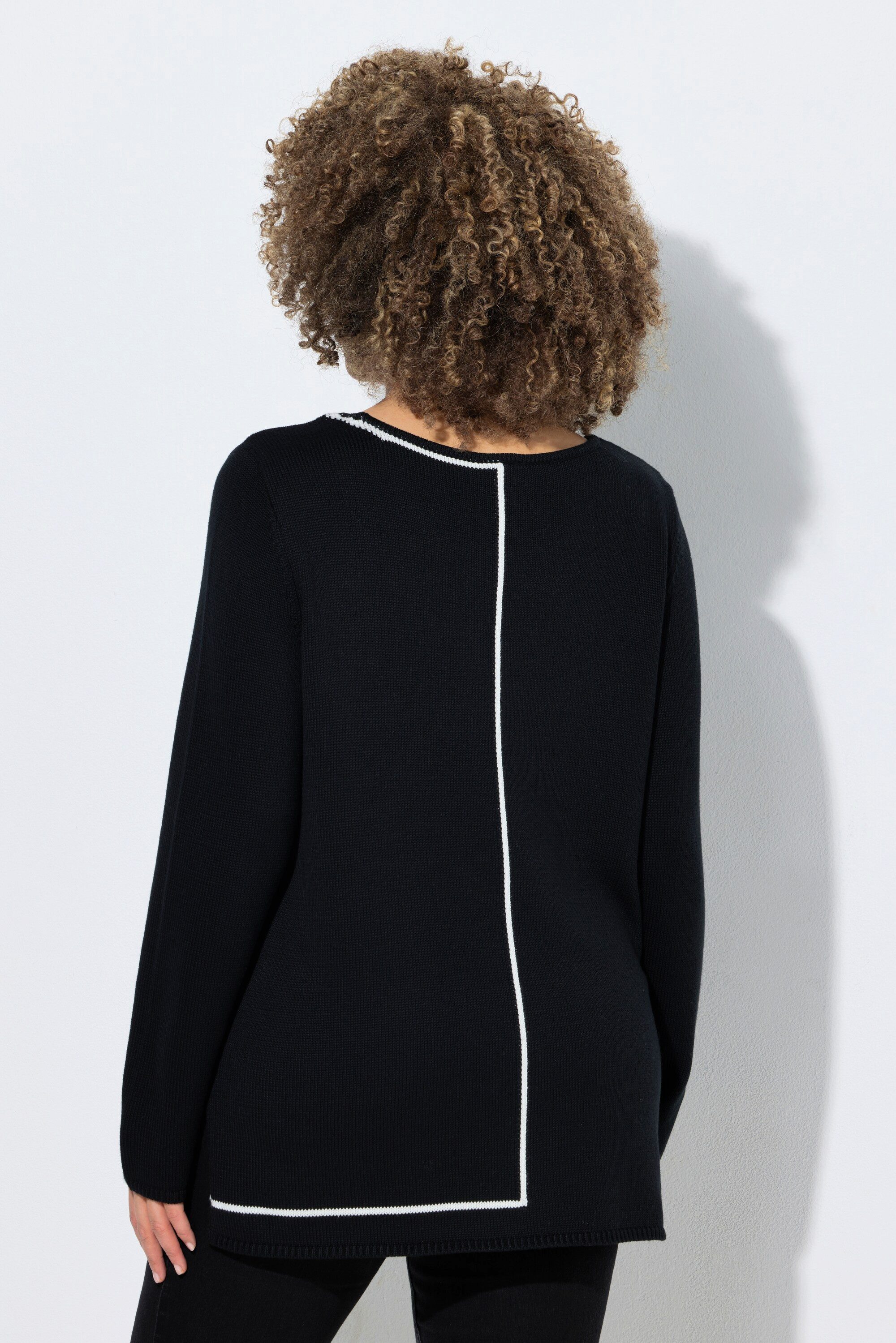 Ulla Popken Strickpullover Pullover Zierlinien Rundhals Langarm