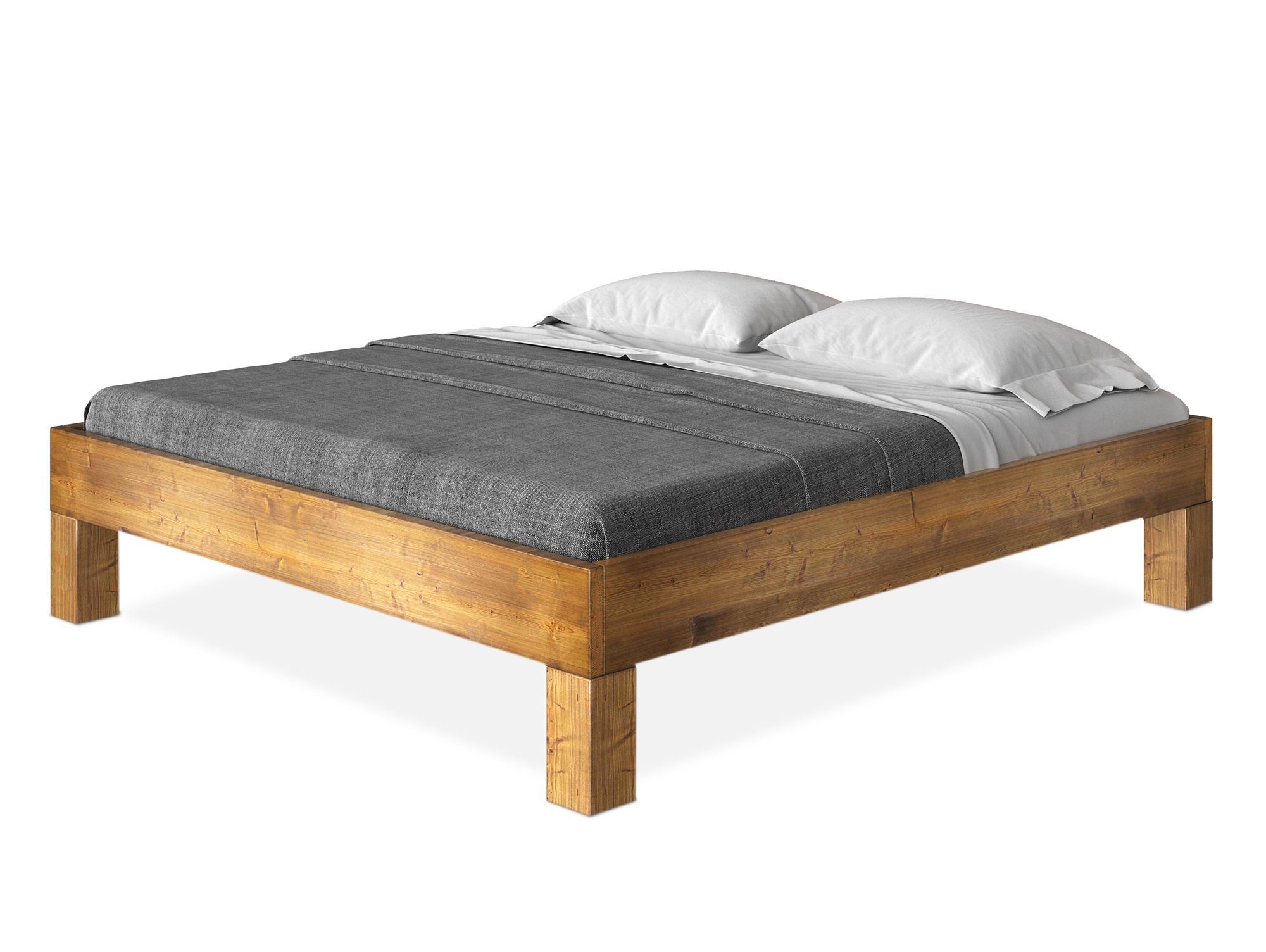 Moebel-Eins Massivholzbett, CURBY 4-Fuß-Bett ohne Kopfteil, Material Massivholz, rustikale Altholzoptik, Fichte