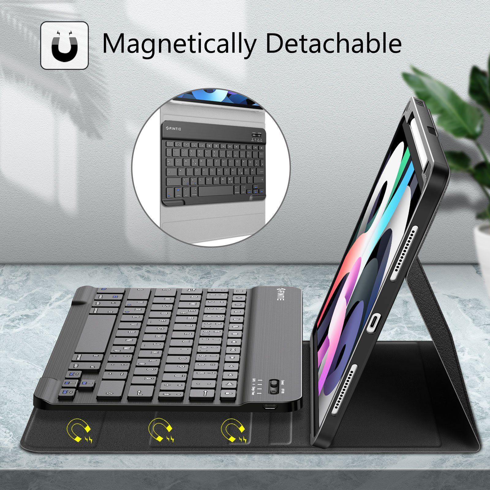 Fintie Tablet-Hülle für iPad Air 11'' M4/M3/M2(2026/2025/2024), iPad Air 5/4 Gen 2022/2020 10,9 Zoll, mit magnetisch abnehmbarer Tastatur, TPU Rückschale mit Stifthalter