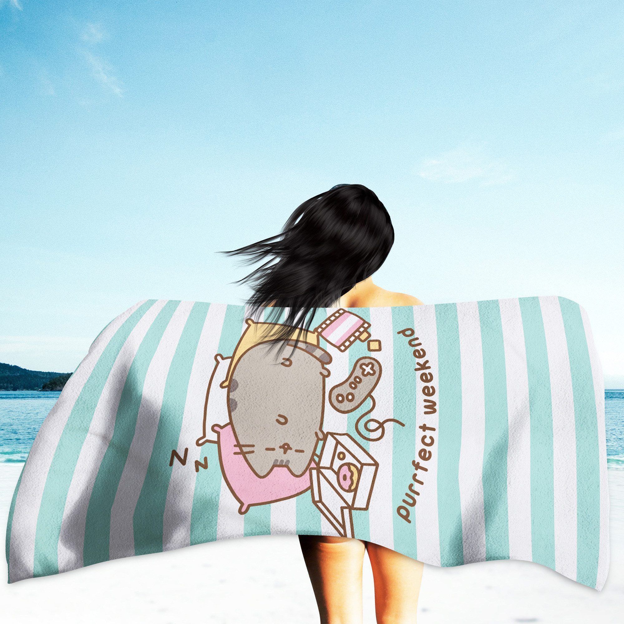 BERONAGE Strandtücher Pusheen Badetuch Purrfect Weekend 75x150 cm, 100% Baumwolle (1-St), Frottee in Velours-Qualität – Bild 4 von 5