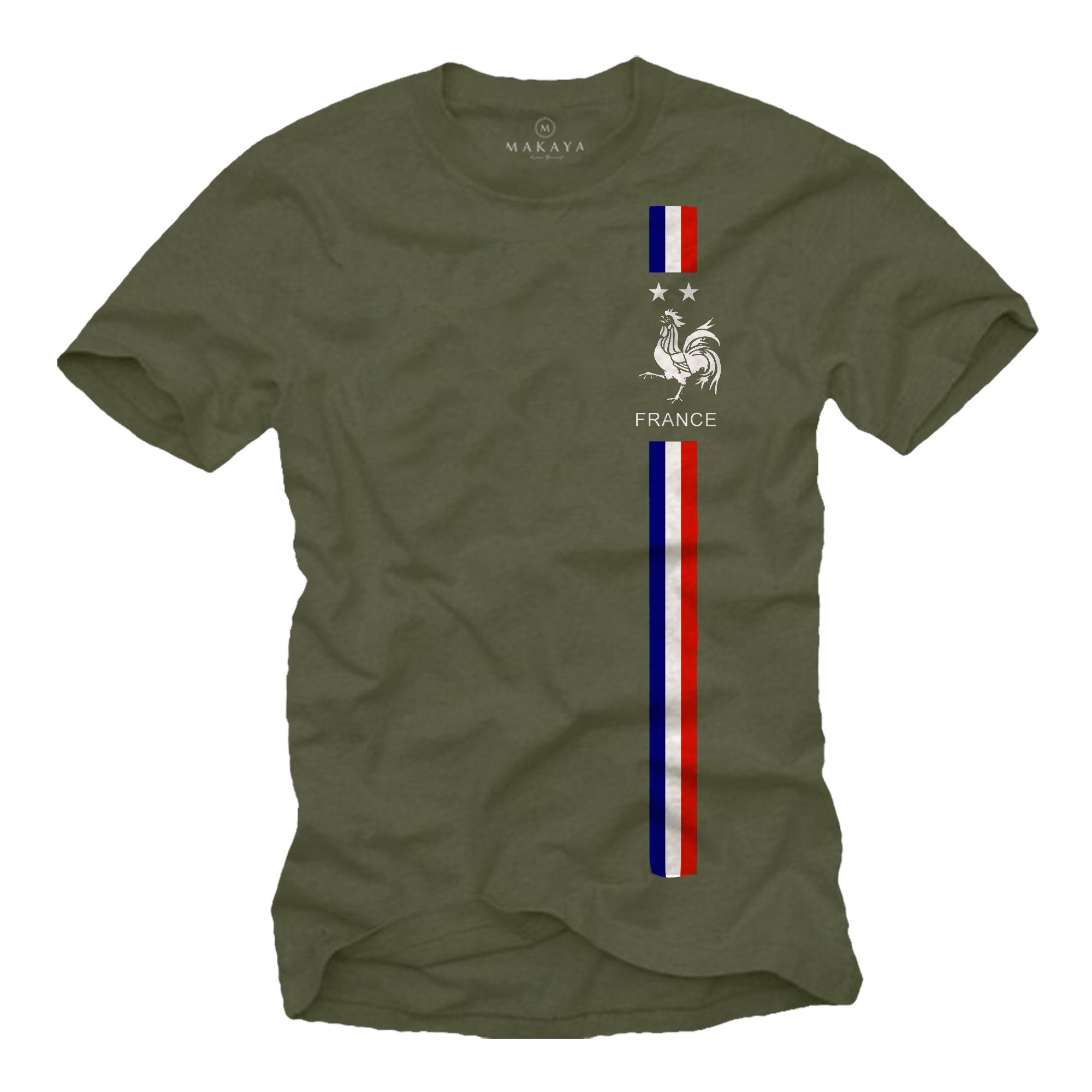 MAKAYA Print-Shirt Herren Fußball Trikot Frankreich Fahne Flagge Männer Geschenke Grün | T-Shirts