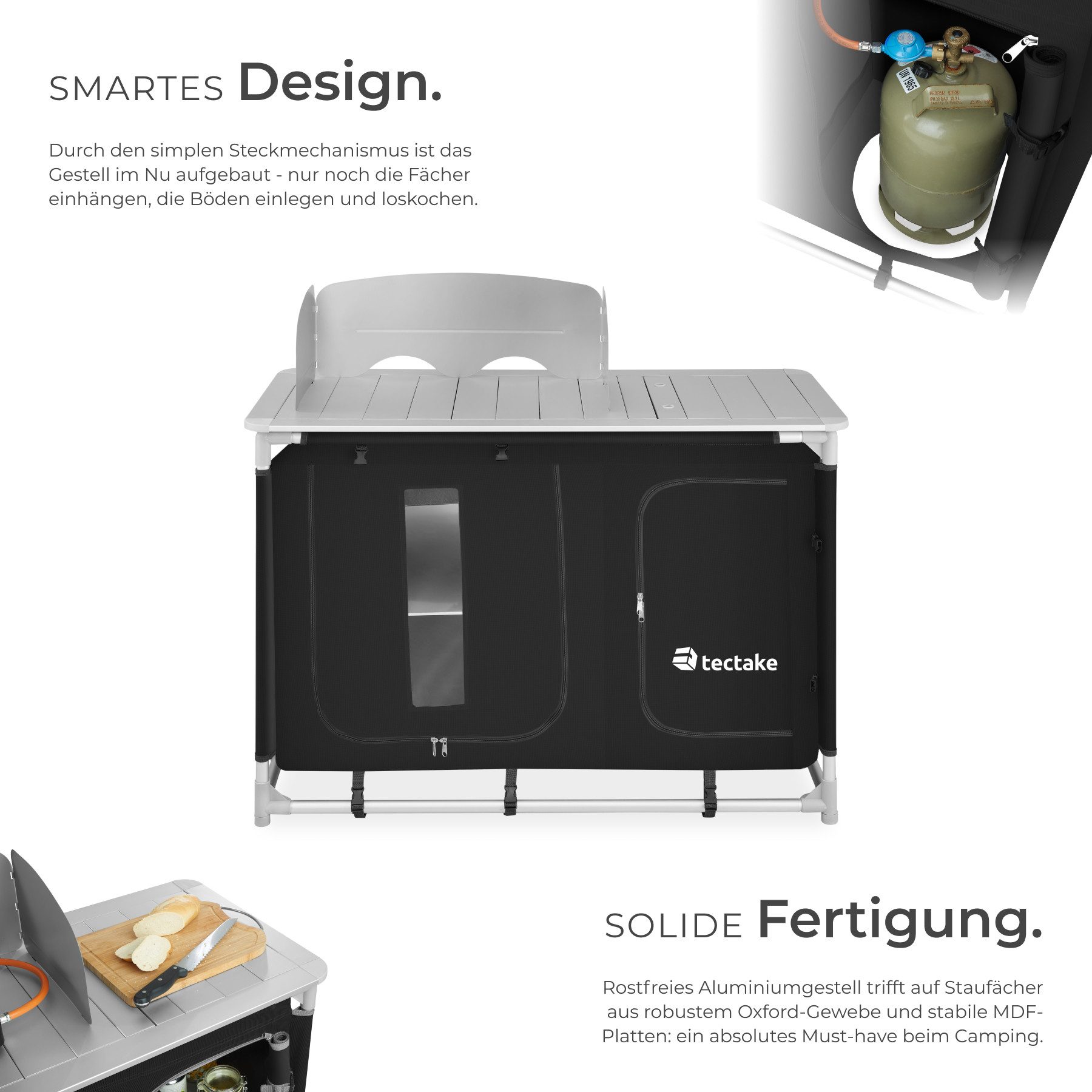 tectake Campingtisch Campingküche Luxus mit 4 Fächern (1-St., 1 tlg), Vielseitige Aufbauküche
