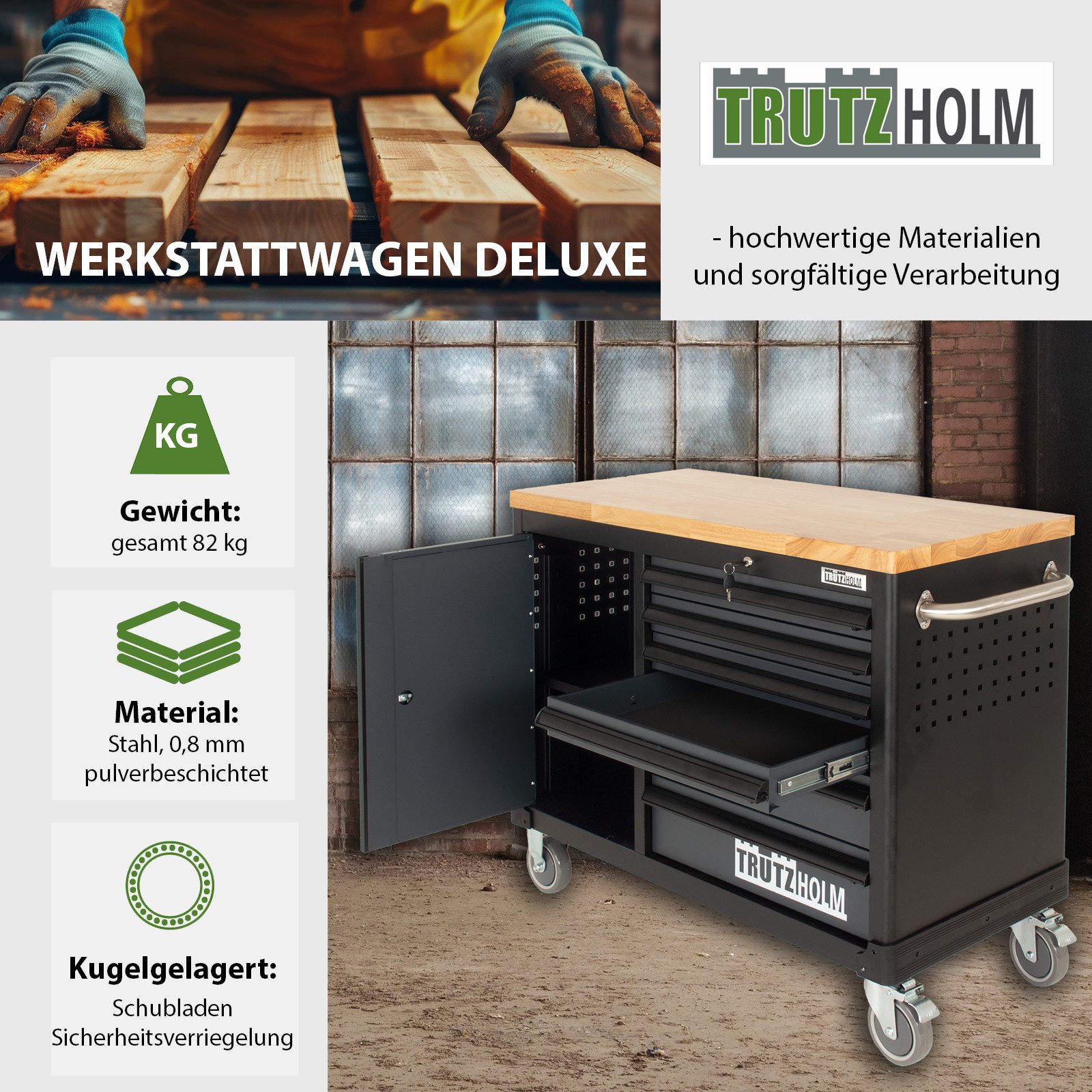 TRUTZHOLM Werkstattwagen Werkstattwagen DELUXE 6 Schubladen + Tür unbestück günstig online kaufen