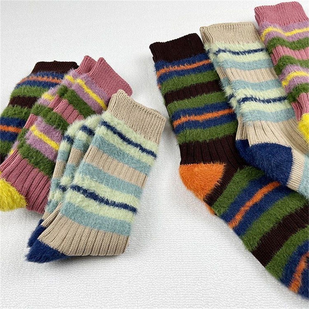 L.Ru UG Tennissocken Warme Damen-Socken und in für (1-Paar) im Mitte Socken Farbblockdesign Winter warme der Herbst Wade Gestreifte, der