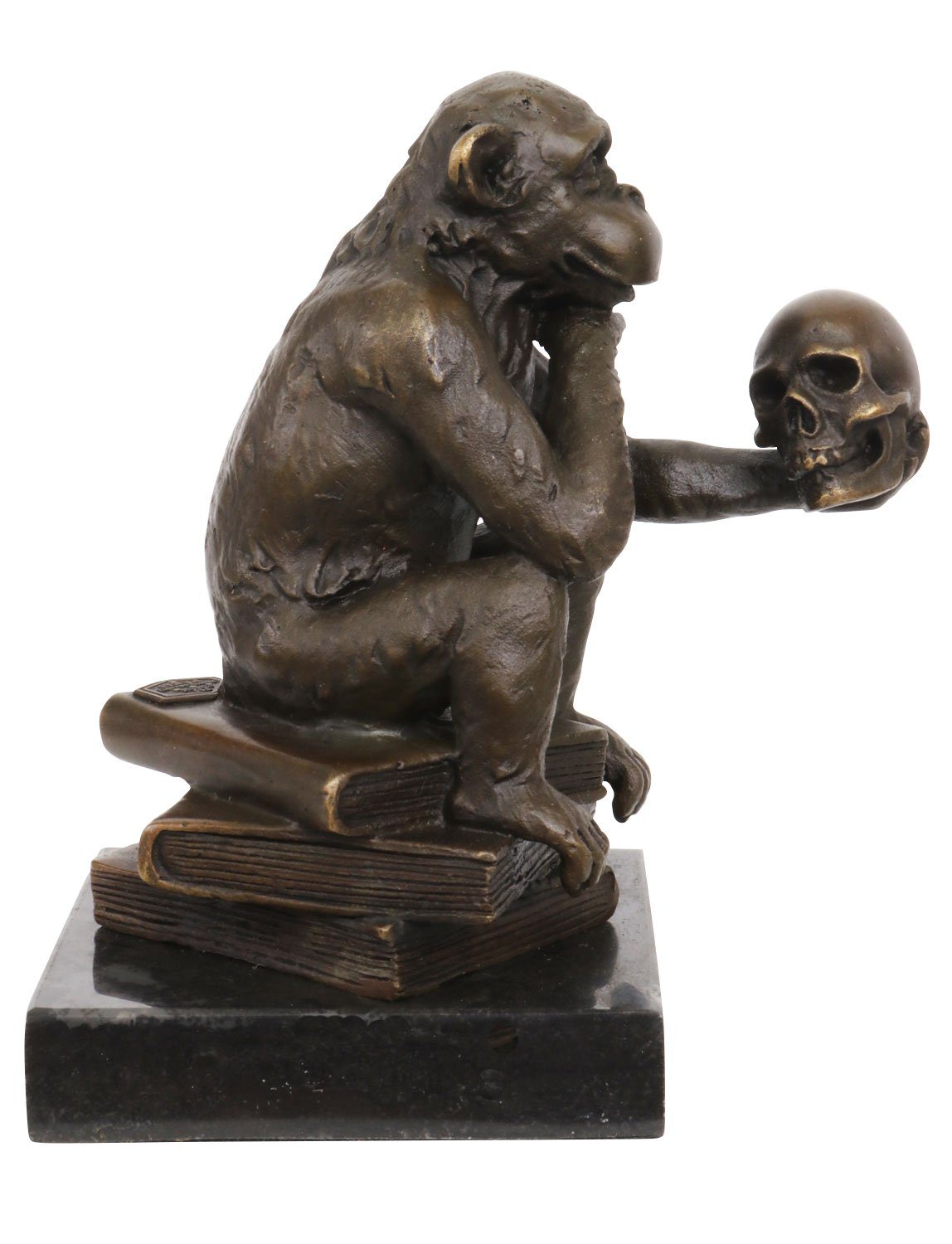 Bronzeskulptur Totenkopf Bronze Bronzefigur Skulptur Aubaho Affe Statue Darwin Schädel