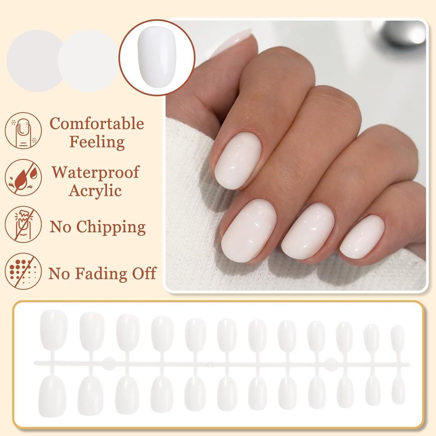 LuxusKollektion Kunstfingernägel Falsche Nägel 24 Stück PressOn French Kurz Almond Acryl Elegant Weiß