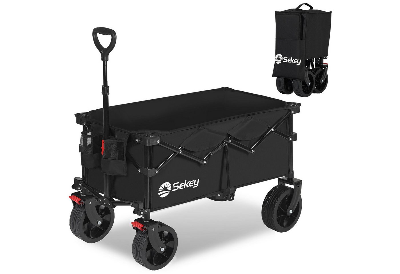 Sekey Bollerwagen 150 KG Bollerwagen Faltbar Handwagen mit Bremsen und breiten Reifen, Patentiertes, 4-fach zusammenklappbares Design, Kein Zusammenbau nötig